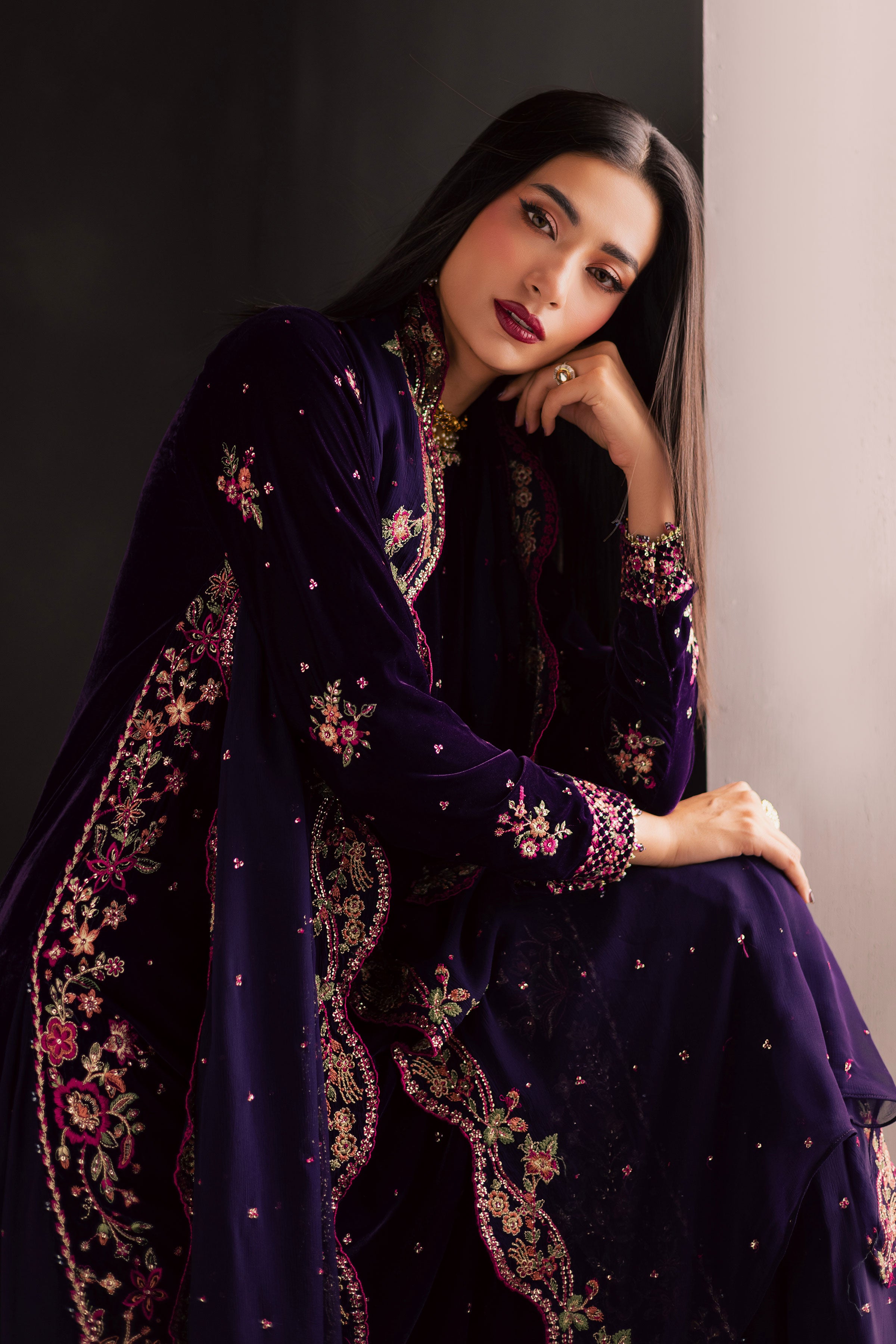 Jahanara 3Pc - Velvet Luxe Pret BATIKLuxePRET2025 BATIK XS / Purple / Velvet-S / Purple / Velvet-M / Purple / Velvet-L / Purple / Velvet-XL / Purple / Velvet