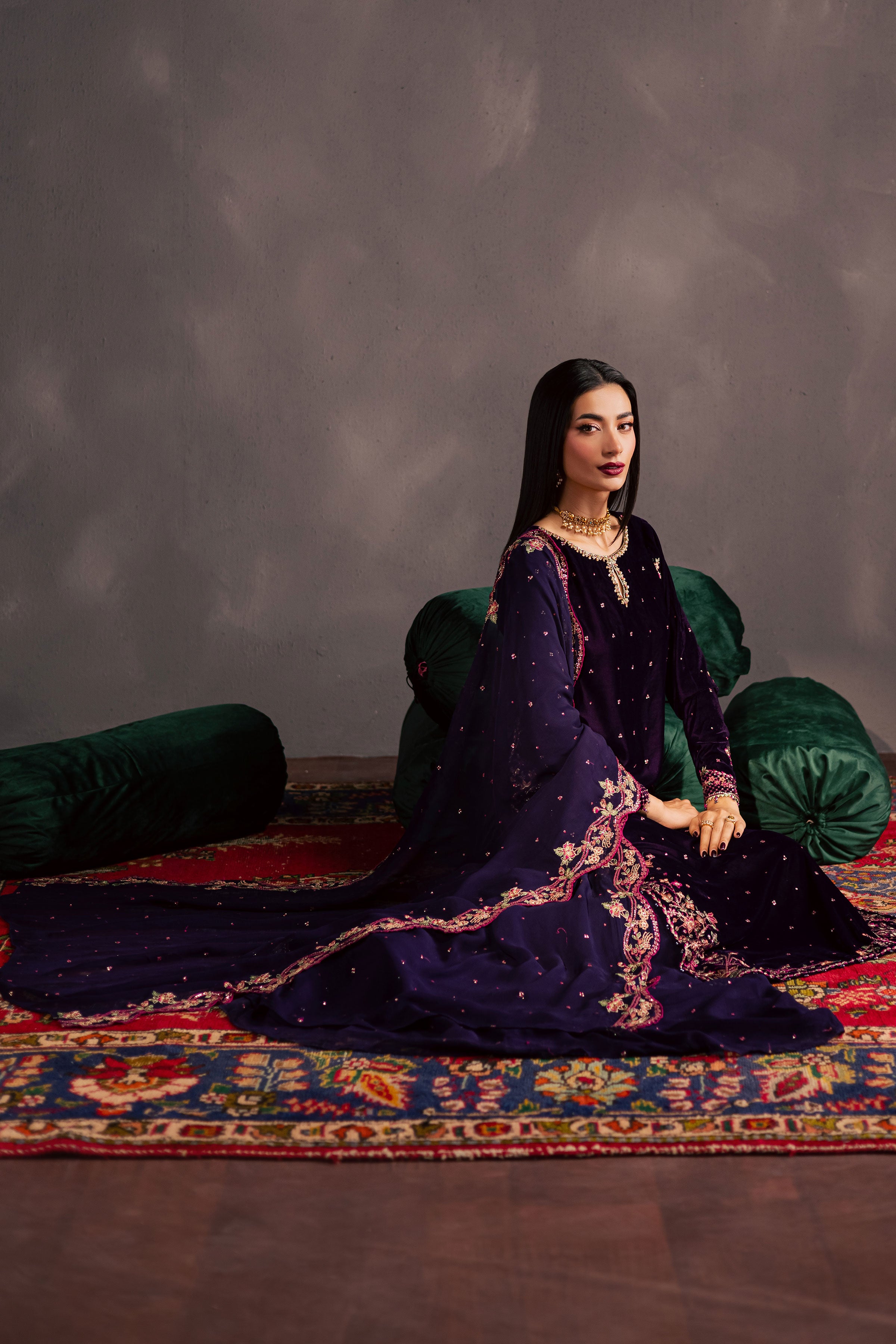 Jahanara 3Pc - Velvet Luxe Pret BATIKLuxePRET2025 BATIK XS / Purple / Velvet-S / Purple / Velvet-M / Purple / Velvet-L / Purple / Velvet-XL / Purple / Velvet