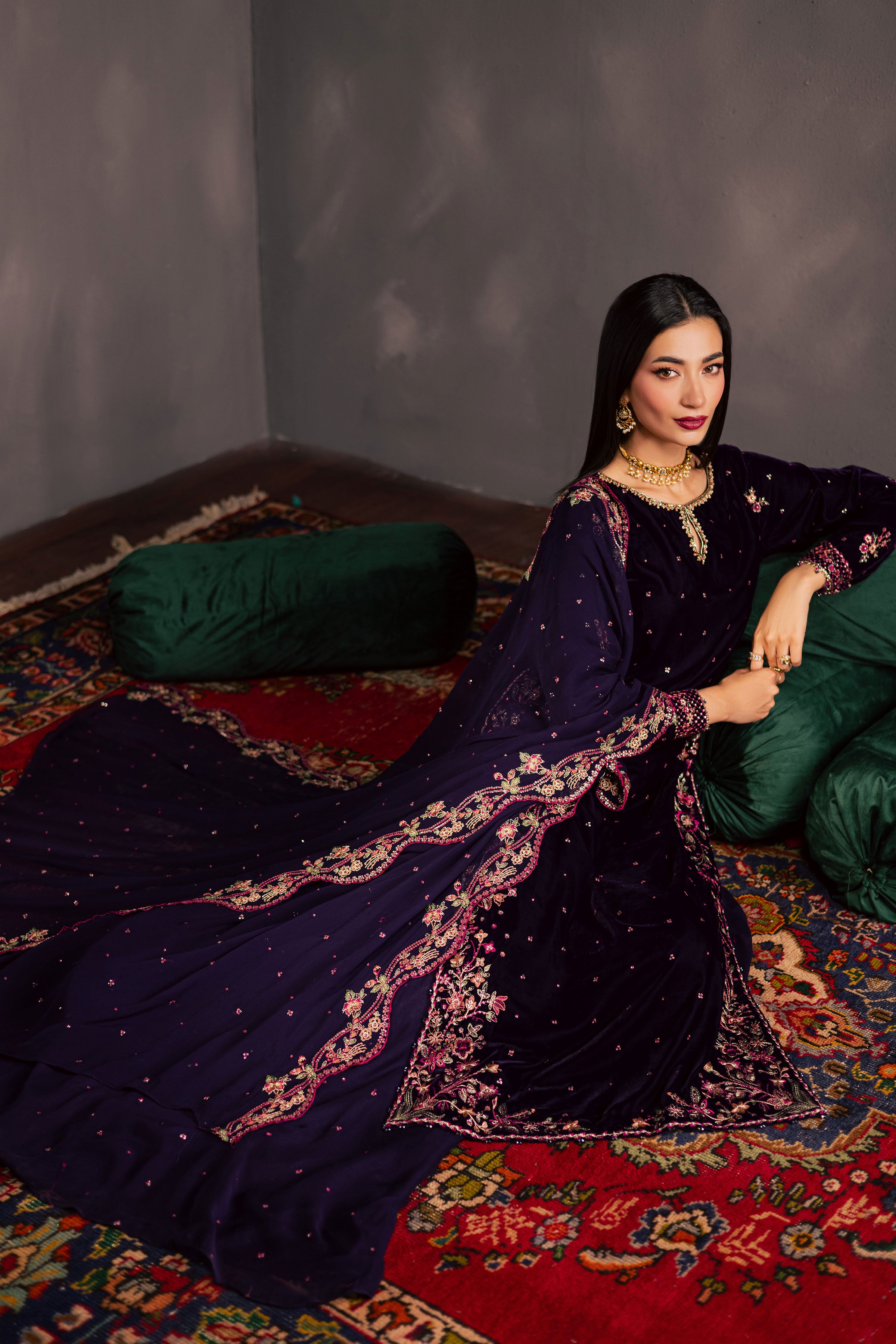 Jahanara 3Pc - Velvet Luxe Pret BATIKLuxePRET2025 BATIK XS / Purple / Velvet-S / Purple / Velvet-M / Purple / Velvet-L / Purple / Velvet-XL / Purple / Velvet