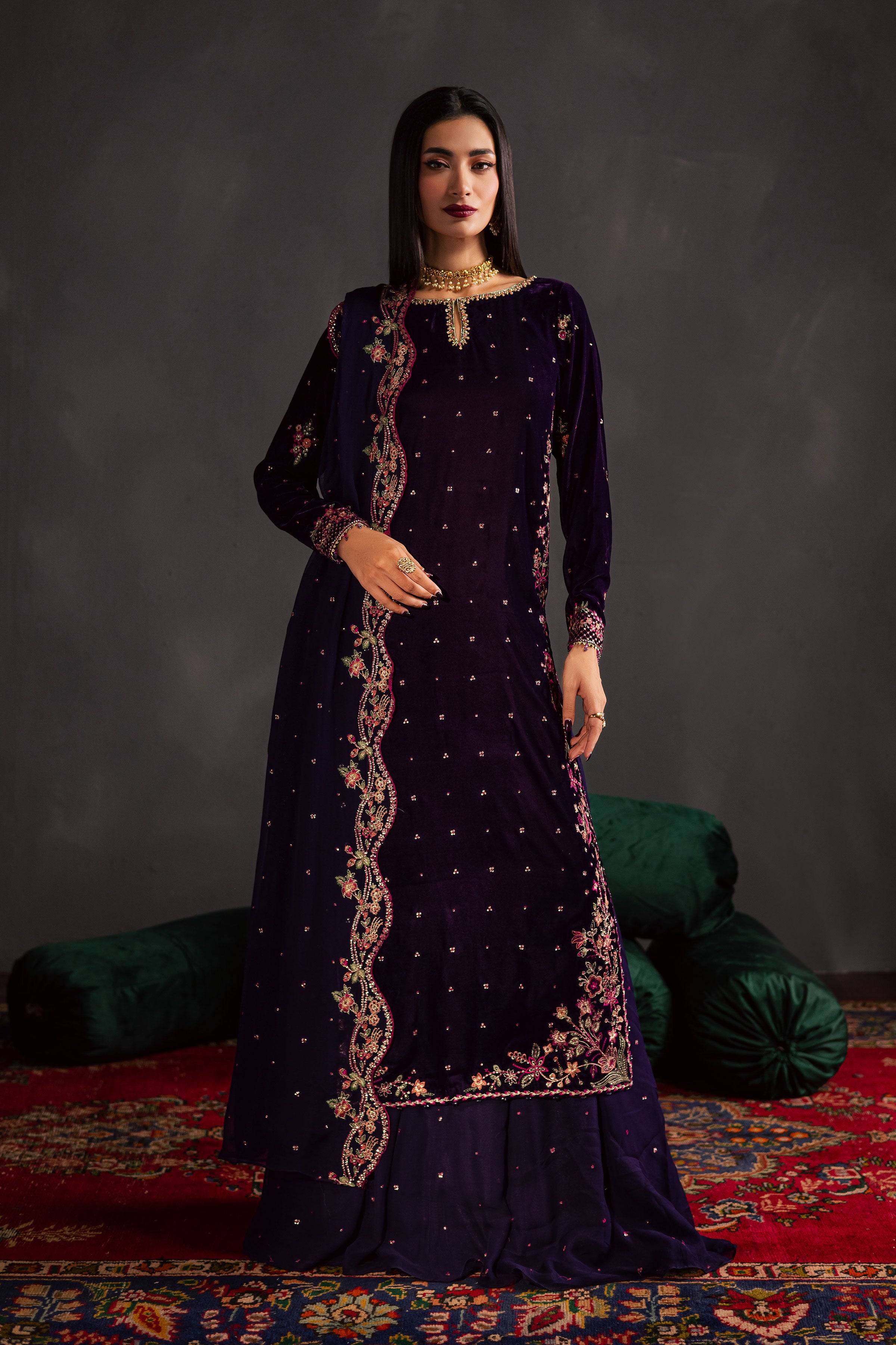 Jahanara 3Pc - Velvet Luxe Pret BATIKLuxePRET2025 BATIK XS / Purple / Velvet-S / Purple / Velvet-M / Purple / Velvet-L / Purple / Velvet-XL / Purple / Velvet