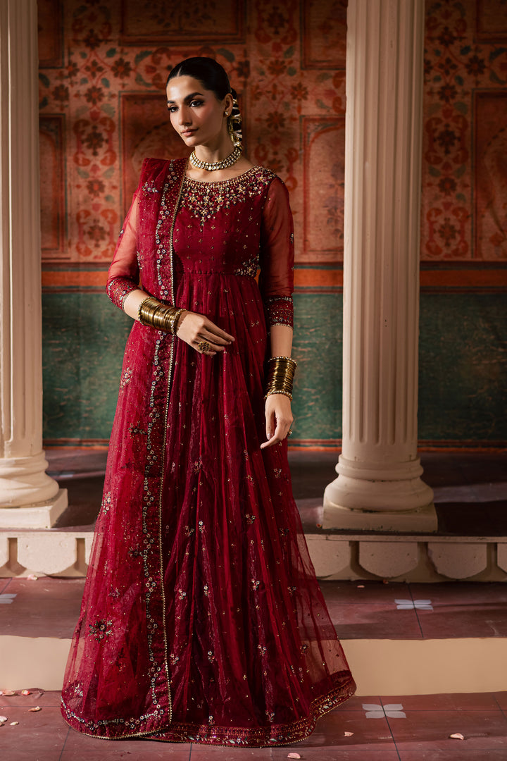 Janan  3Pc - Luxury Wedding Frock BATIKLuxePRET2025  BATIK   S / Red / Net & Raw Silk-M / Red / Net & Raw Silk-L / Red / Net & Raw Silk