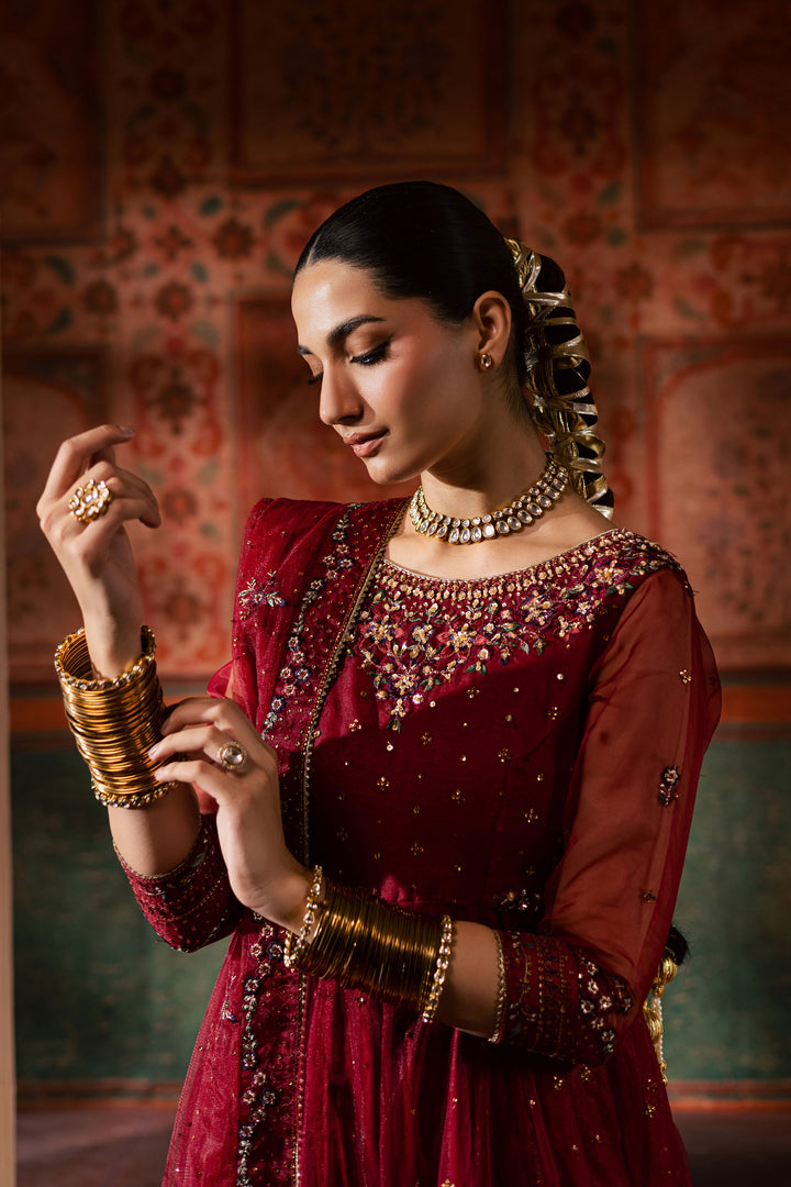 Janan  3Pc - Luxury Wedding Frock BATIKLuxePRET2025  BATIK   S / Red / Net & Raw Silk-M / Red / Net & Raw Silk-L / Red / Net & Raw Silk