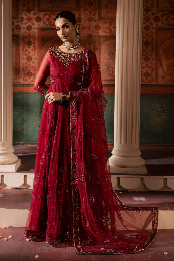 Janan  3Pc - Luxury Wedding Frock BATIKLuxePRET2025  BATIK   S / Red / Net & Raw Silk-M / Red / Net & Raw Silk-L / Red / Net & Raw Silk