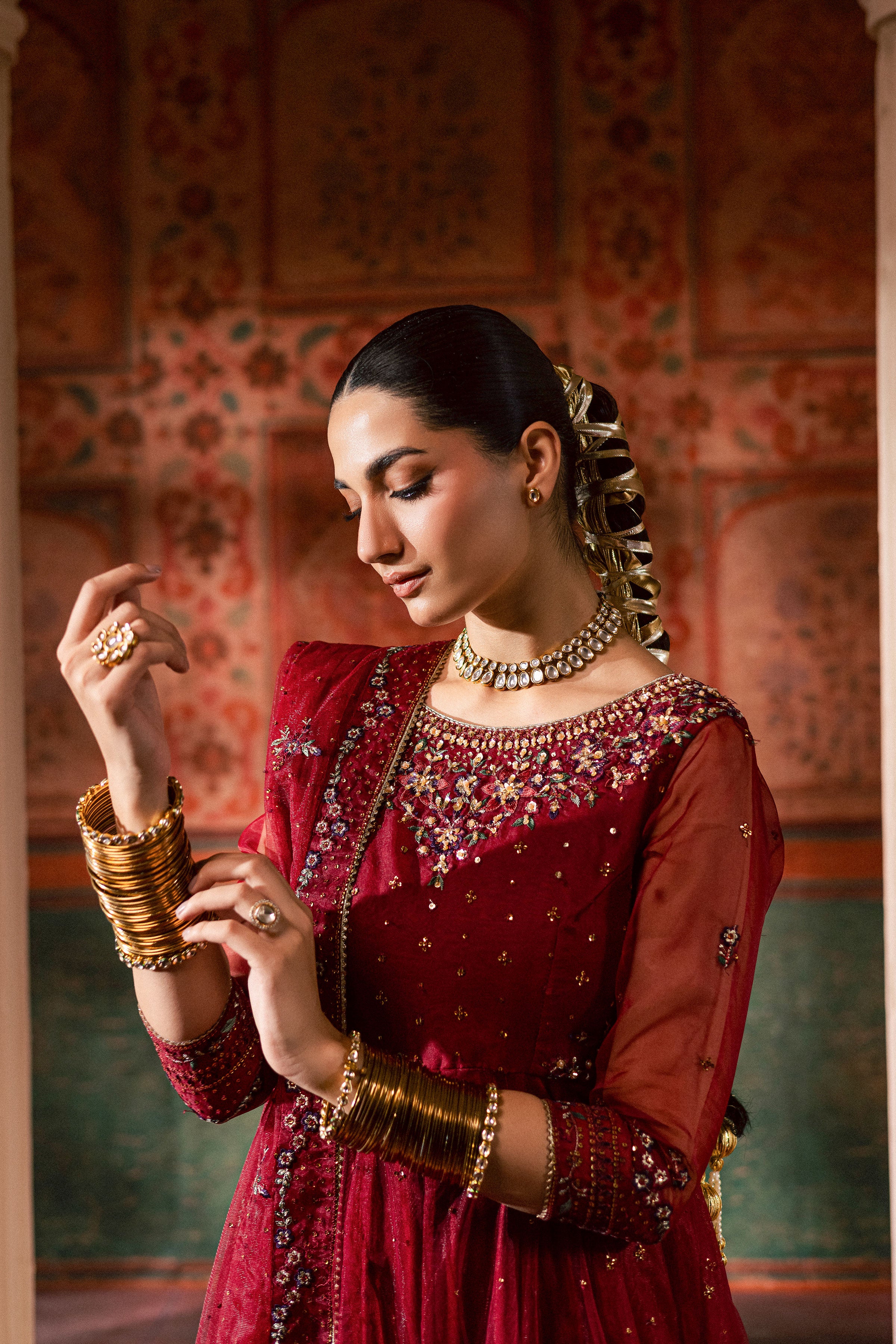 Janan 3Pc - Luxury Wedding Frock BATIKLuxePRET2025 BATIK S / Red / Net & Raw Silk-M / Red / Net & Raw Silk-L / Red / Net & Raw Silk