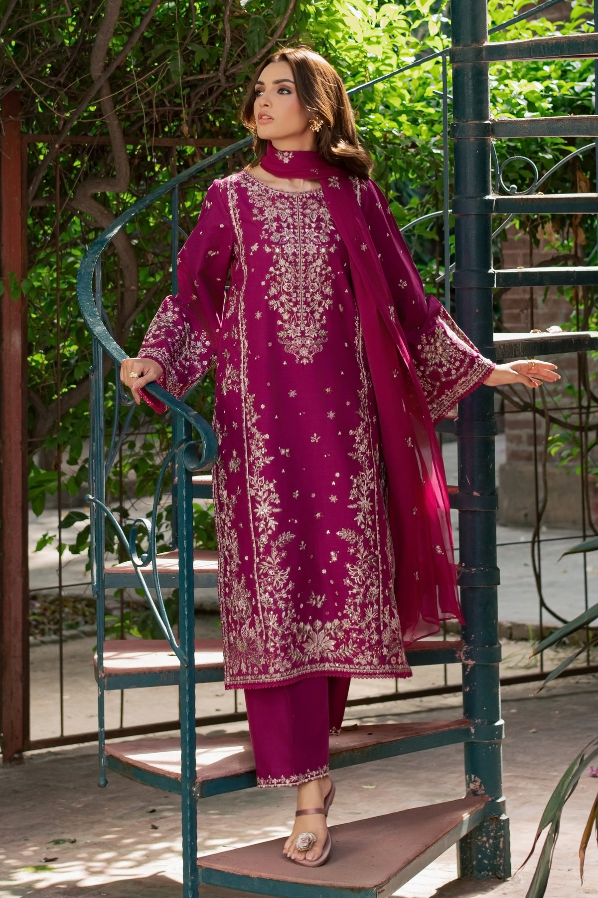 Jim 3Pc - Embroidered Khaddar Pret PRETKHADDAR2026 BATIK XS / Magenta Purple / Khaddar