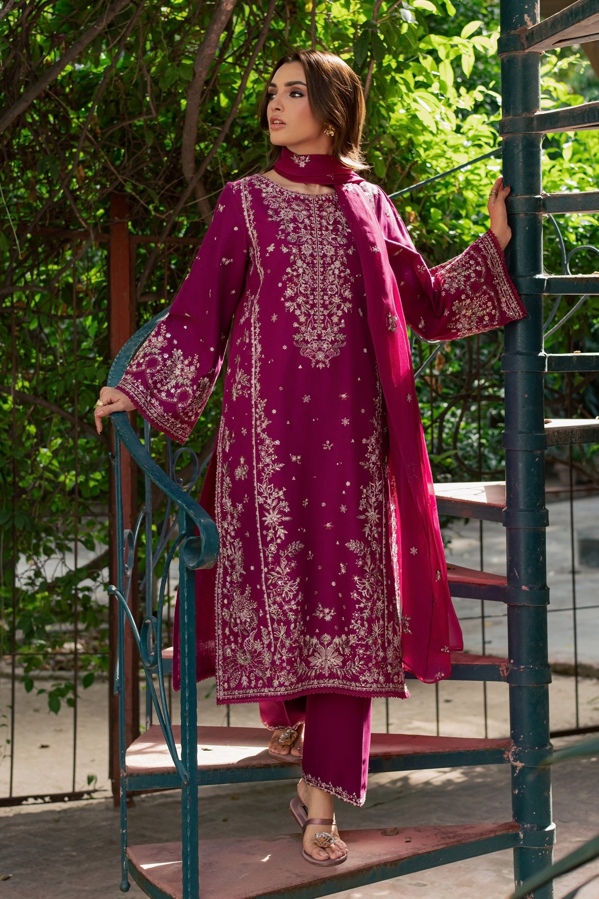 Jim 3Pc - Embroidered Khaddar Pret PRETKHADDAR2026 BATIK XS / Magenta Purple / Khaddar