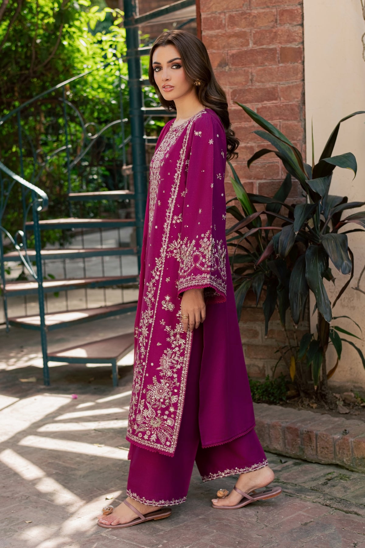 Jim 3Pc - Embroidered Khaddar Pret PRETKHADDAR2026 BATIK XS / Magenta Purple / Khaddar