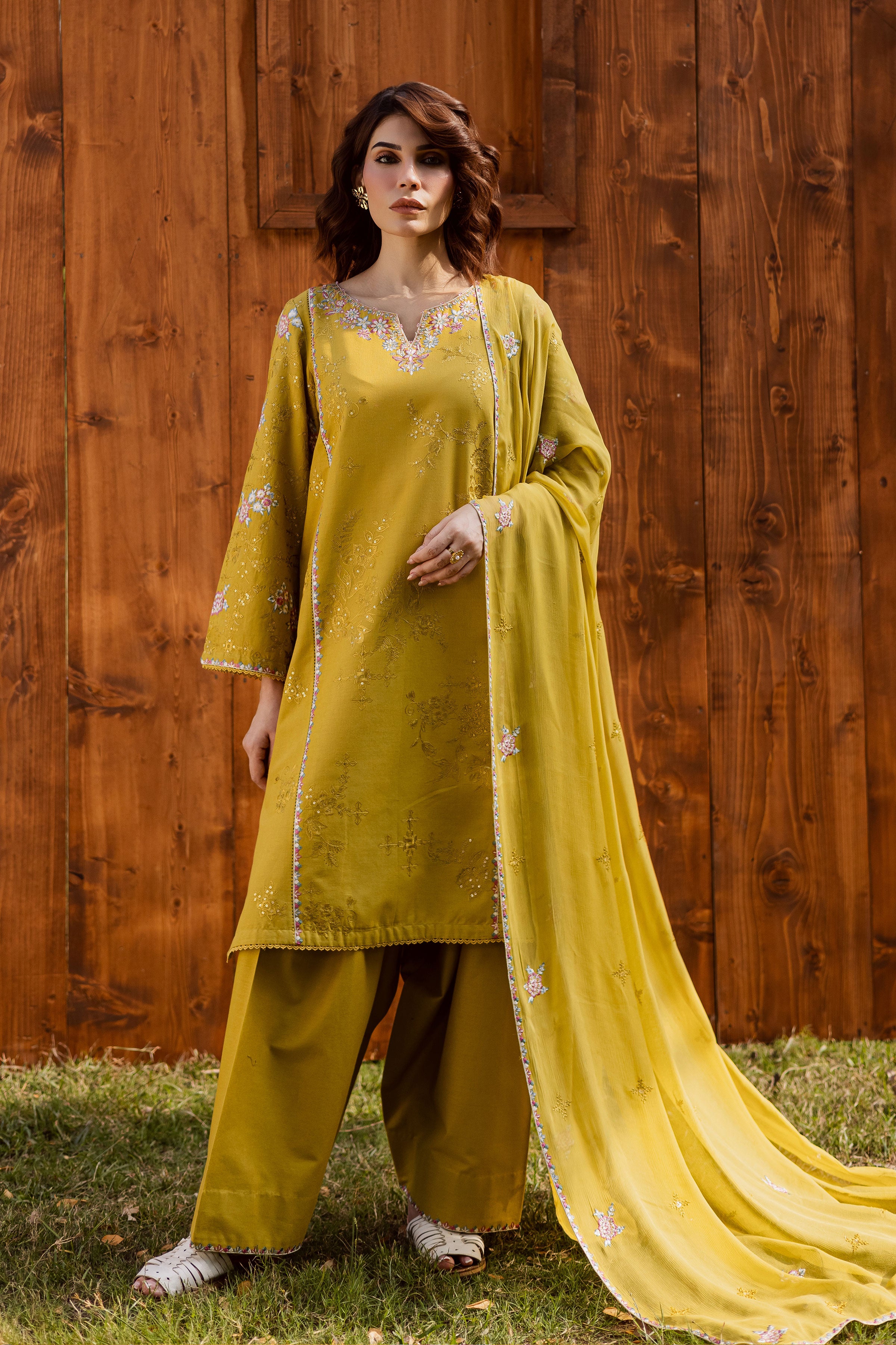 Julie 3Pc - Embroidered Khaddar Dress BATIK WINTER PRET 2025 BATIK XS / Lemon Green / Khaddar-S / Lemon Green / Khaddar-M / Lemon Green / Khaddar-L / Lemon Green / Khaddar-XL / Lemon Green / Khaddar