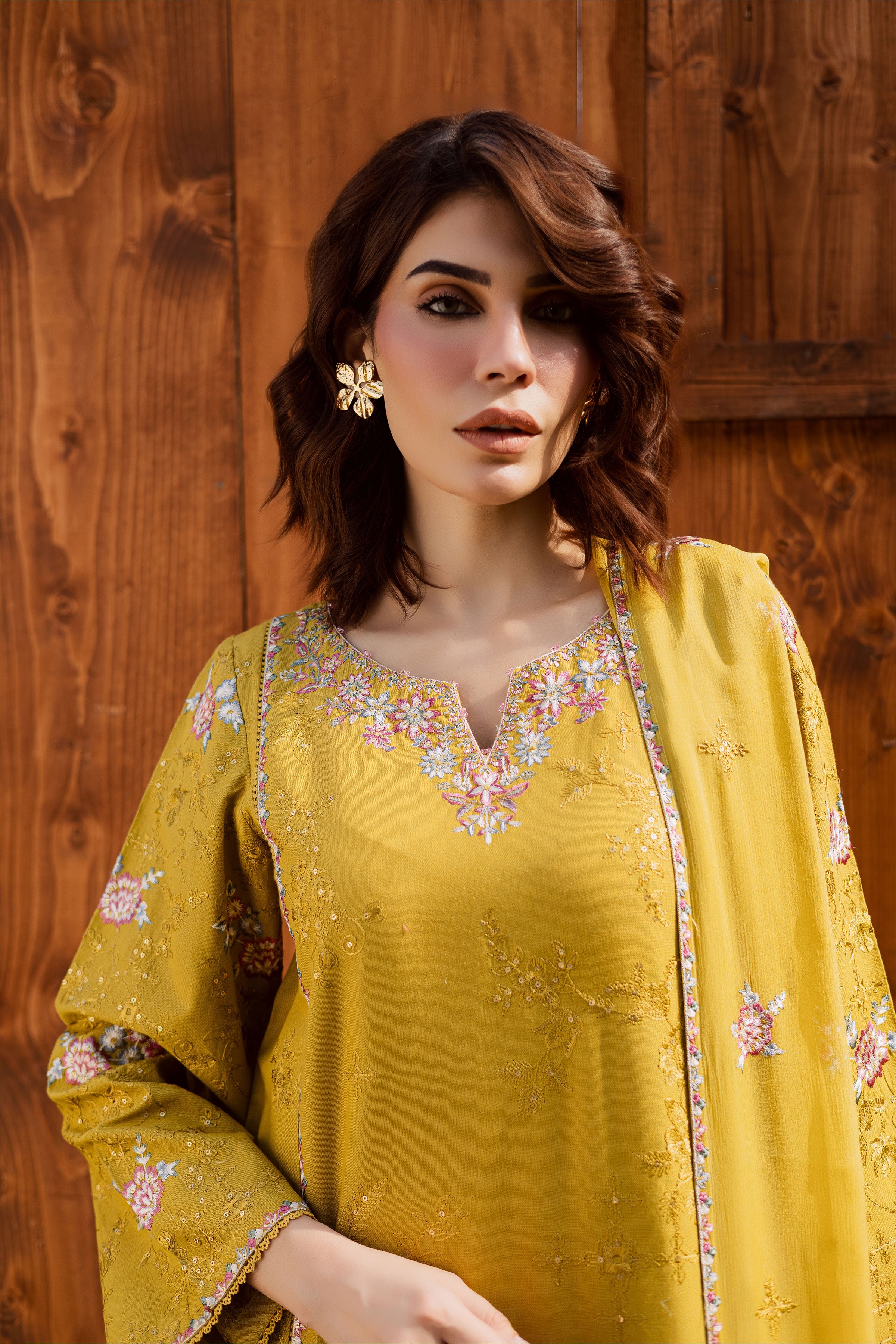 Julie 3Pc - Embroidered Khaddar Dress BATIK WINTER PRET 2025 BATIK XS / Lemon Green / Khaddar-S / Lemon Green / Khaddar-M / Lemon Green / Khaddar-L / Lemon Green / Khaddar-XL / Lemon Green / Khaddar
