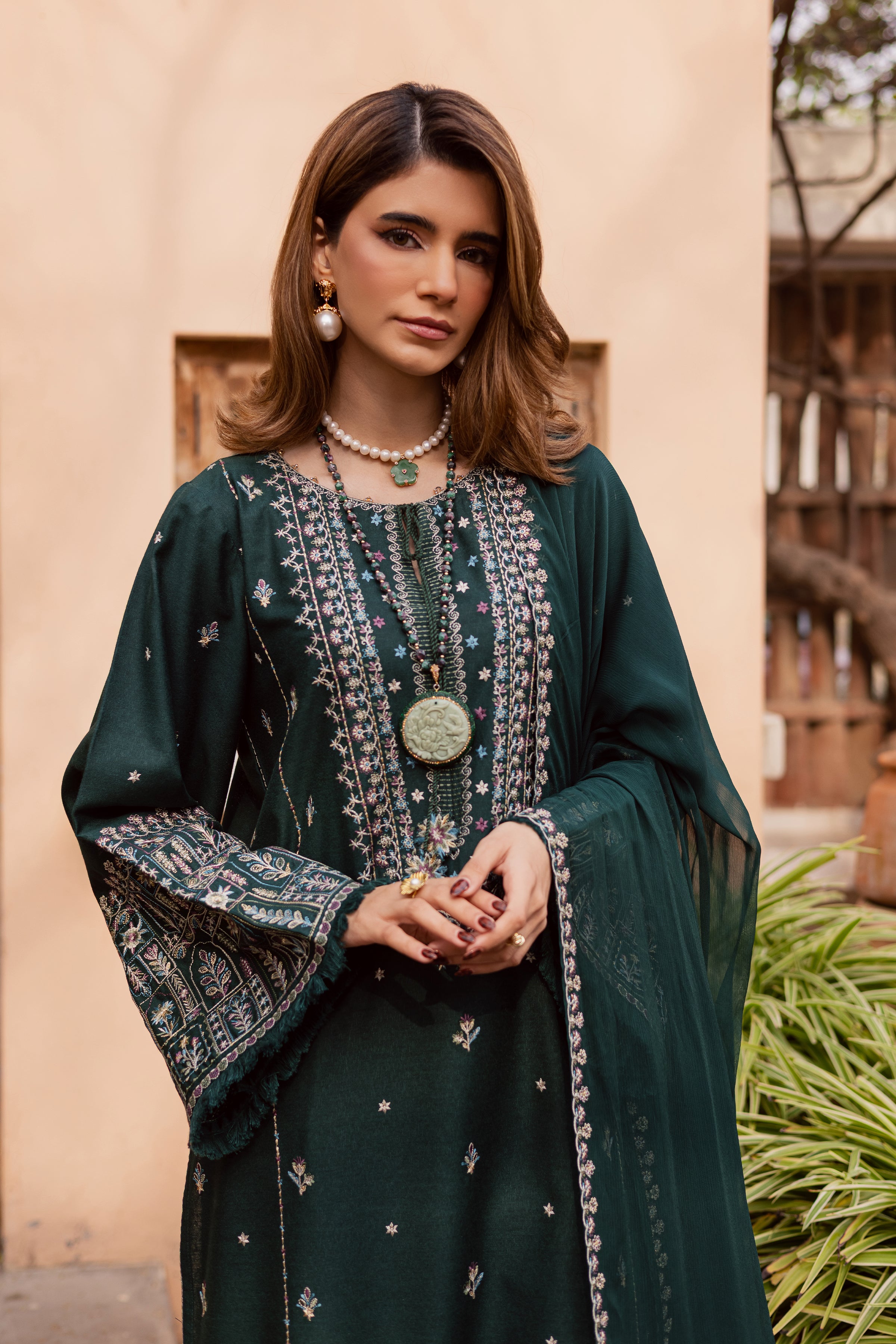 Julke 3Pc - Embroidered Festive Pret BATIK WINTER PRET 2025 BATIK XS / Bottle Green / Textured Cotton-S / Bottle Green / Textured Cotton-M / Bottle Green / Textured Cotton-L / Bottle Green / Textured Cotton-XL / Bottle Green / Textured Cotton