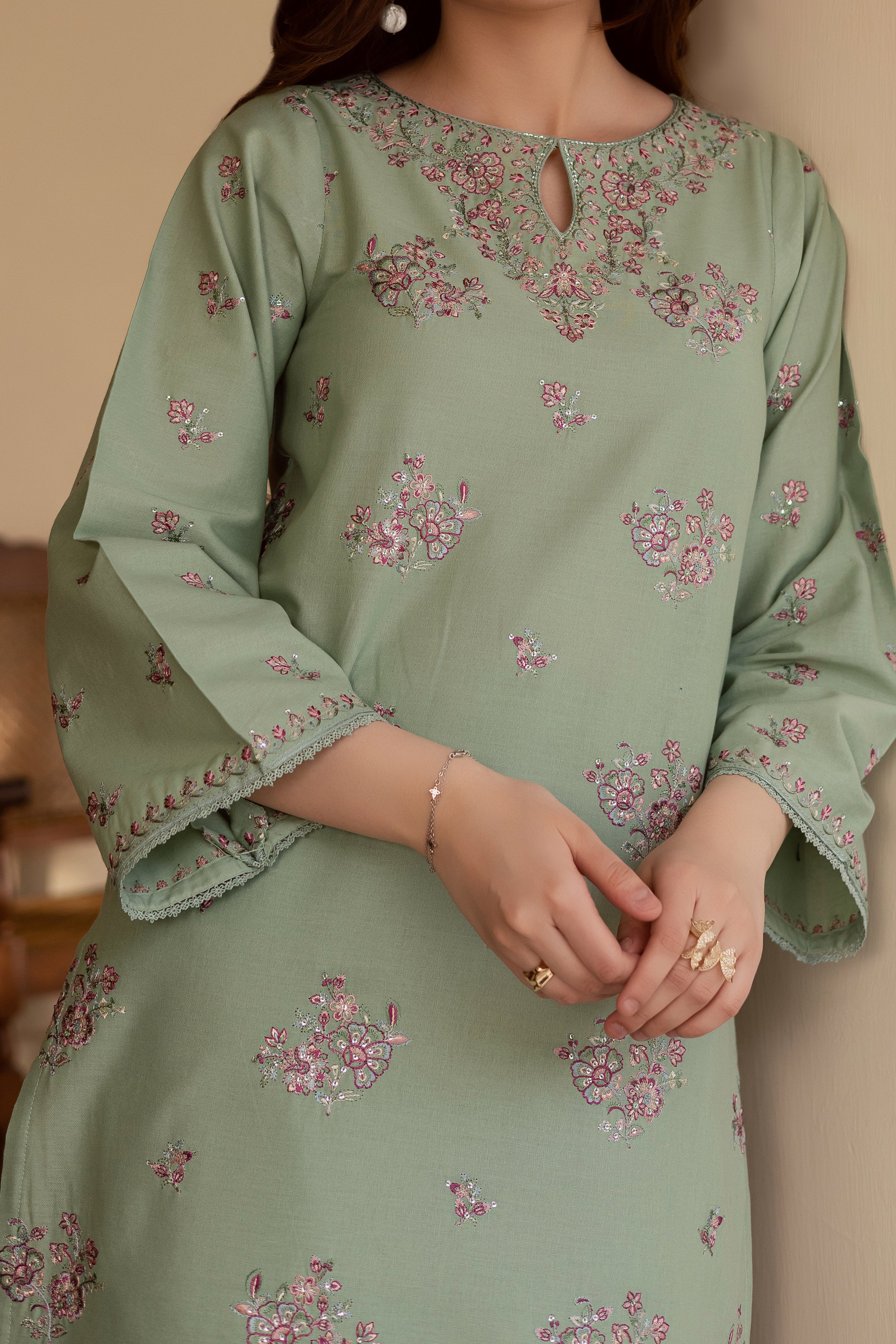 Junifer 2Pc - Embroidered Khaddar Dress BATIK WINTER PRET 2025 BATIK XS / Sea Green / Khaddar-S / Sea Green / Khaddar-M / Sea Green / Khaddar-L / Sea Green / Khaddar-XL / Sea Green / Khaddar