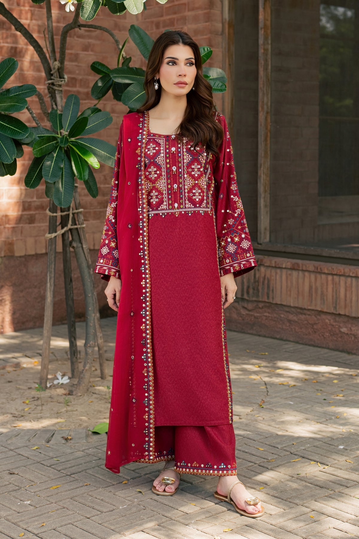 Kacho 3Pc - Embroidered Karandi Pret PRETKARANDI2026 BATIK XS / Red / Karandi