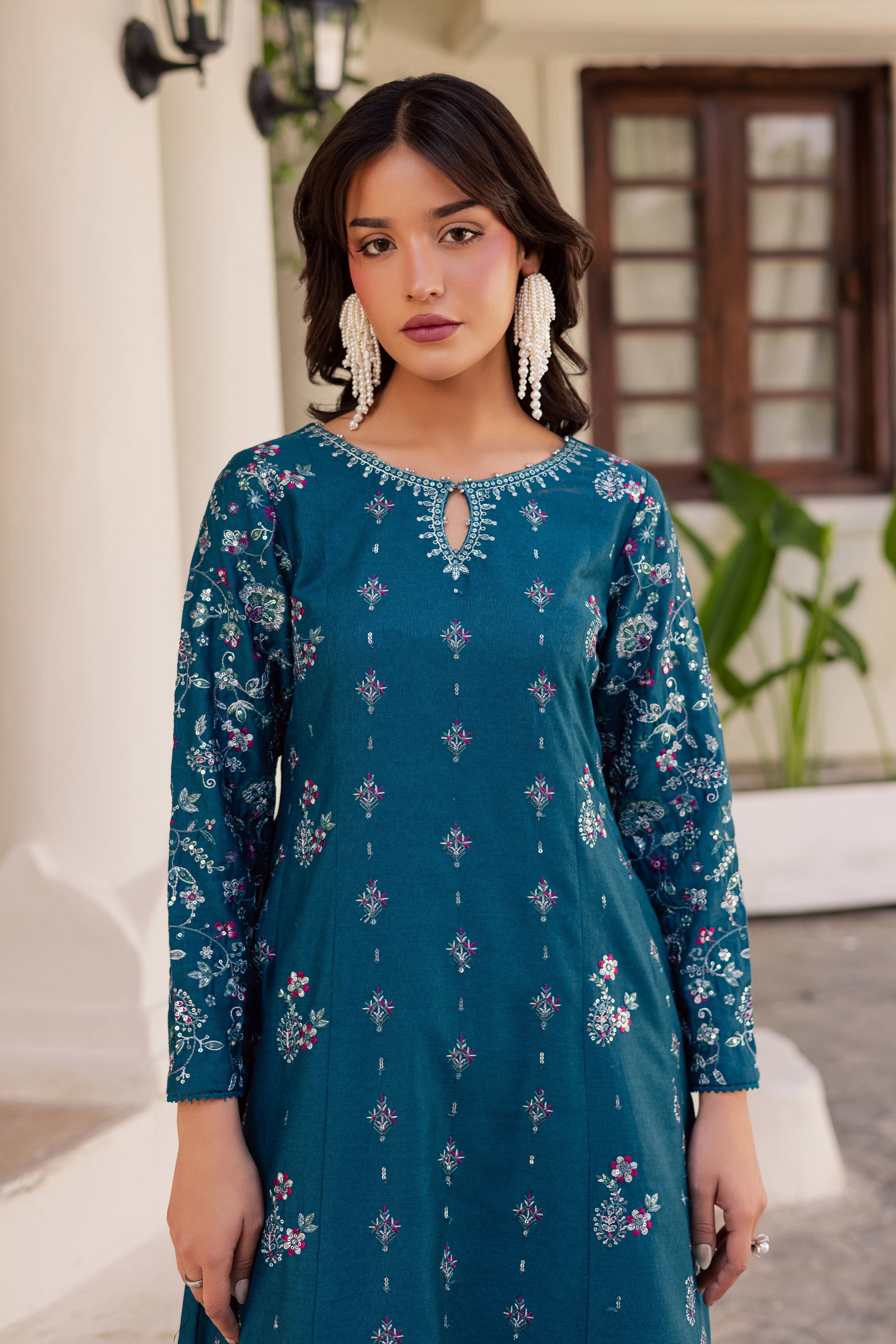 Karen 2Pc - Embroidered Karandi Dress BATIK WINTER PRET 2025 BATIK XS / Ocean Green / Karandi-S / Ocean Green / Karandi-M / Ocean Green / Karandi-L / Ocean Green / Karandi-XL / Ocean Green / Karandi