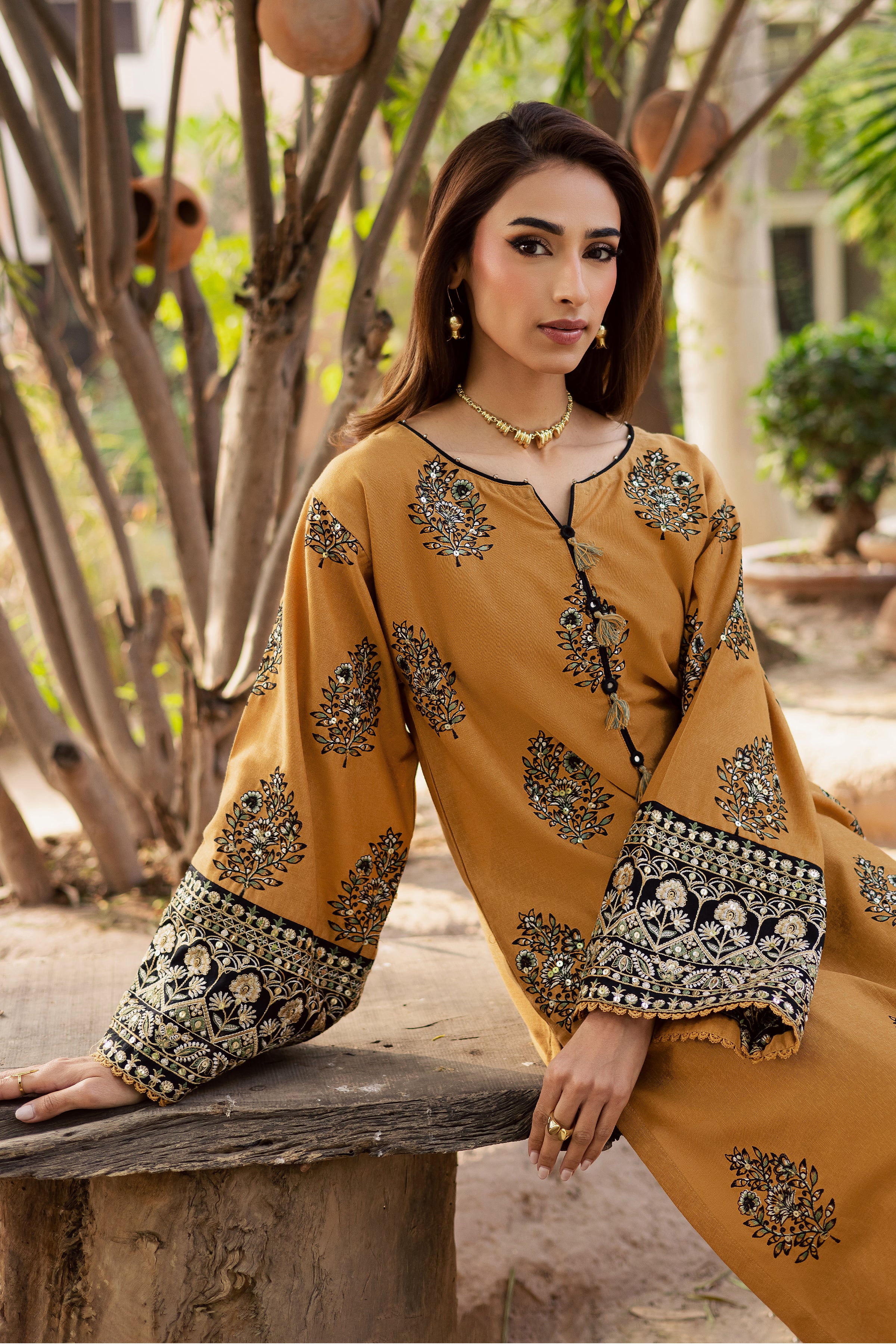 Kian 2Pc - Embroidered Festive Pret BATIK WINTER PRET 2025 BATIK XS / Mustard / Textured Cotton-S / Mustard / Textured Cotton-M / Mustard / Textured Cotton-L / Mustard / Textured Cotton-XL / Mustard / Textured Cotton
