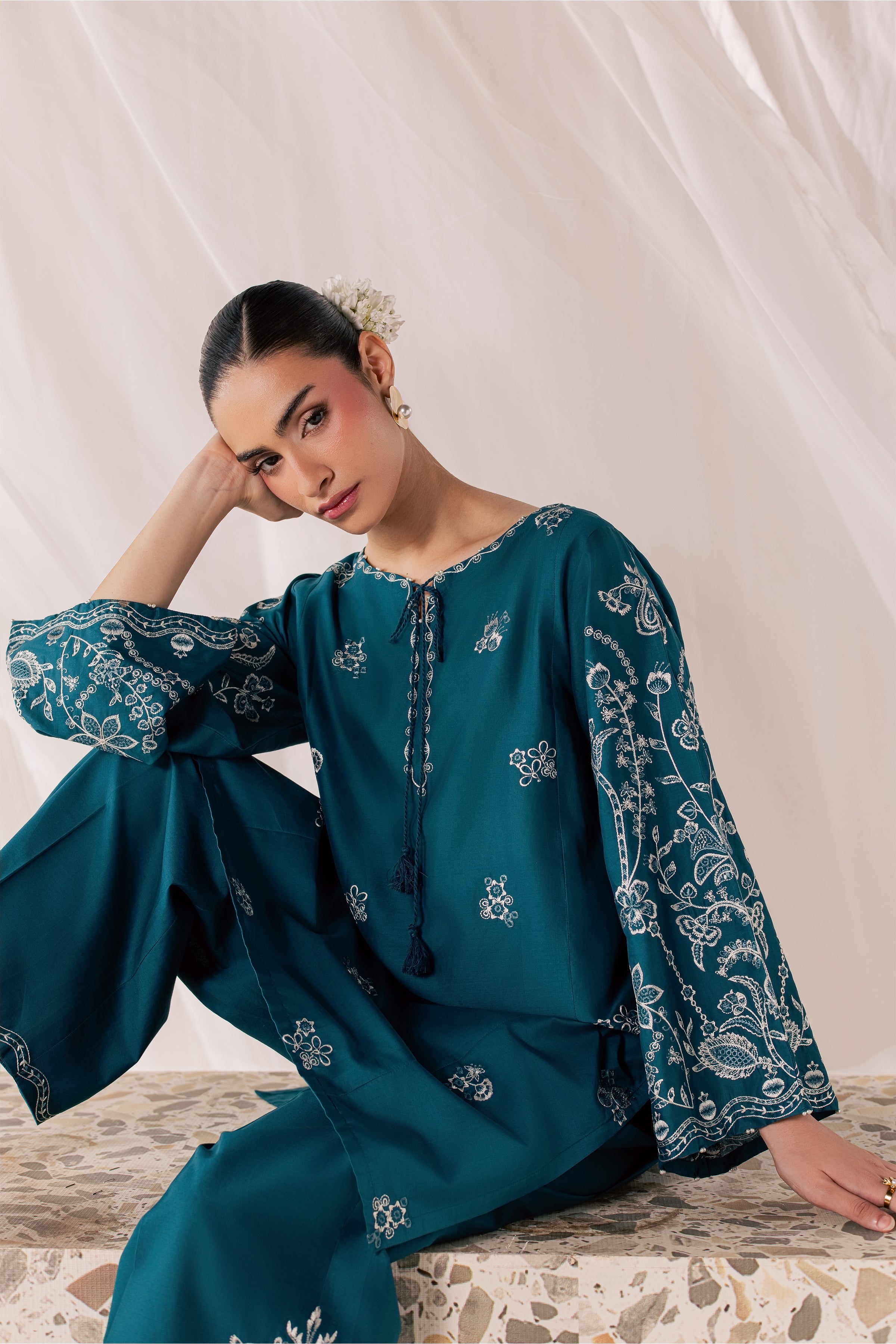 Korrigan 3Pc - Luxury Embroidered Lawn BATIKSS26 BATIK XS / Zinc Blue / Pima Lawn