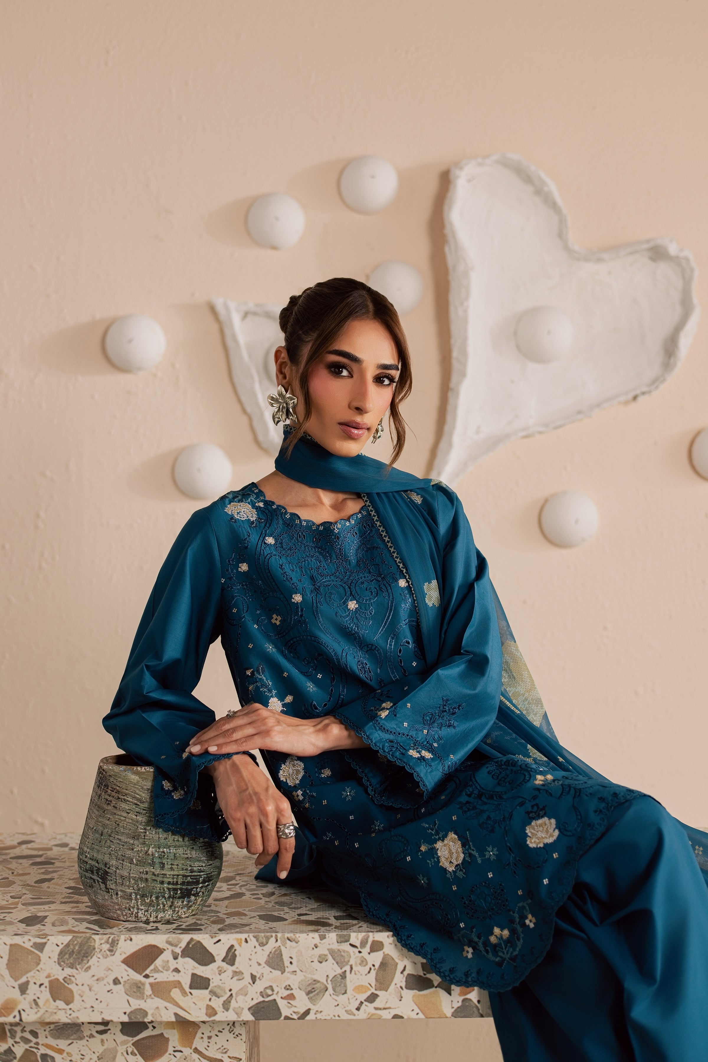 Krypt 3Pc - Embroidered Lawn Dress EverydayEdit26 BATIK XS / Moroccan Blue / Pima Lawn-S / Moroccan Blue / Pima Lawn-M / Moroccan Blue / Pima Lawn-L / Moroccan Blue / Pima Lawn-XL / Moroccan Blue / Pima Lawn