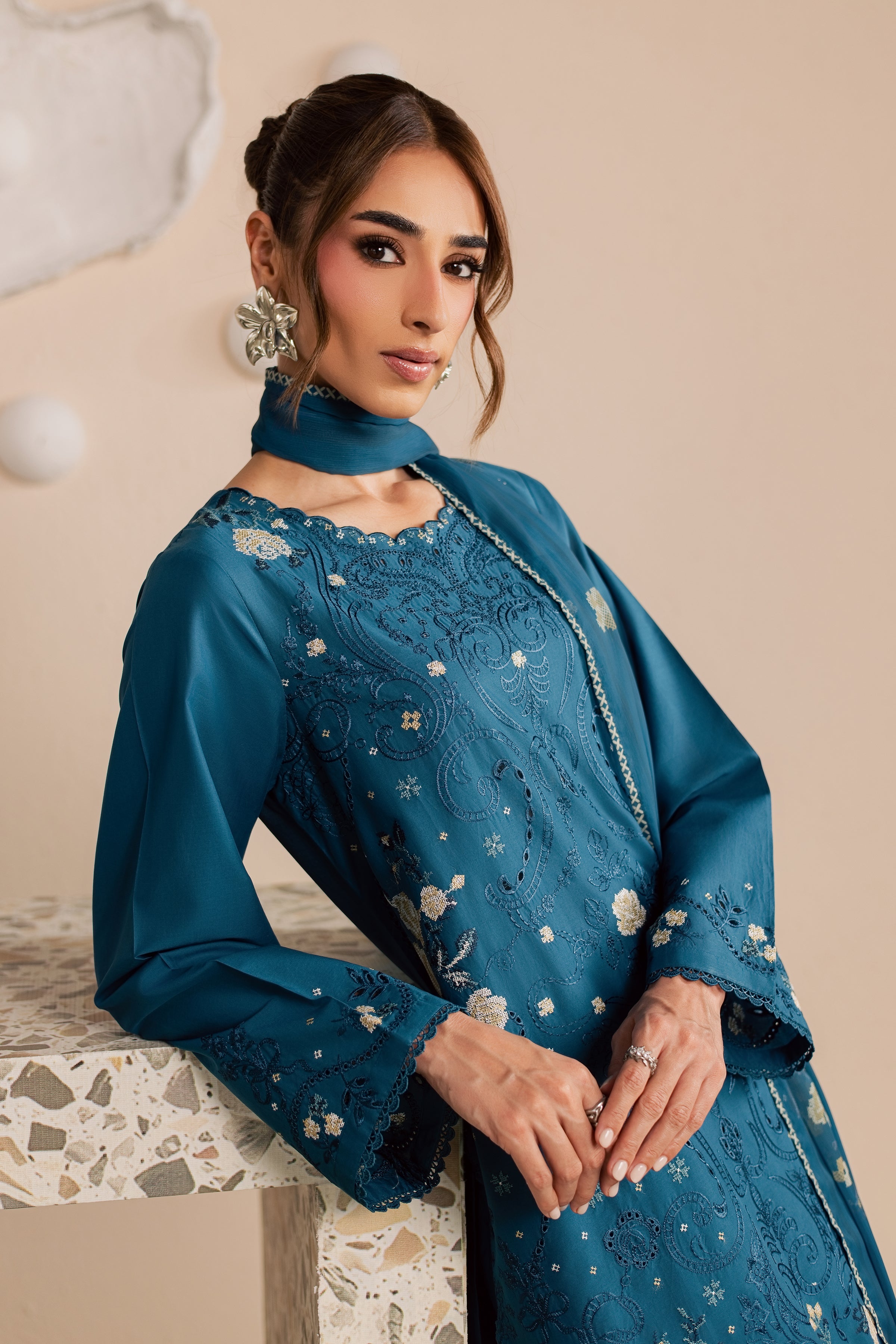 Krypt 3Pc - Embroidered Lawn Dress EverydayEdit26 BATIK XS / Moroccan Blue / Pima Lawn-S / Moroccan Blue / Pima Lawn-M / Moroccan Blue / Pima Lawn-L / Moroccan Blue / Pima Lawn-XL / Moroccan Blue / Pima Lawn
