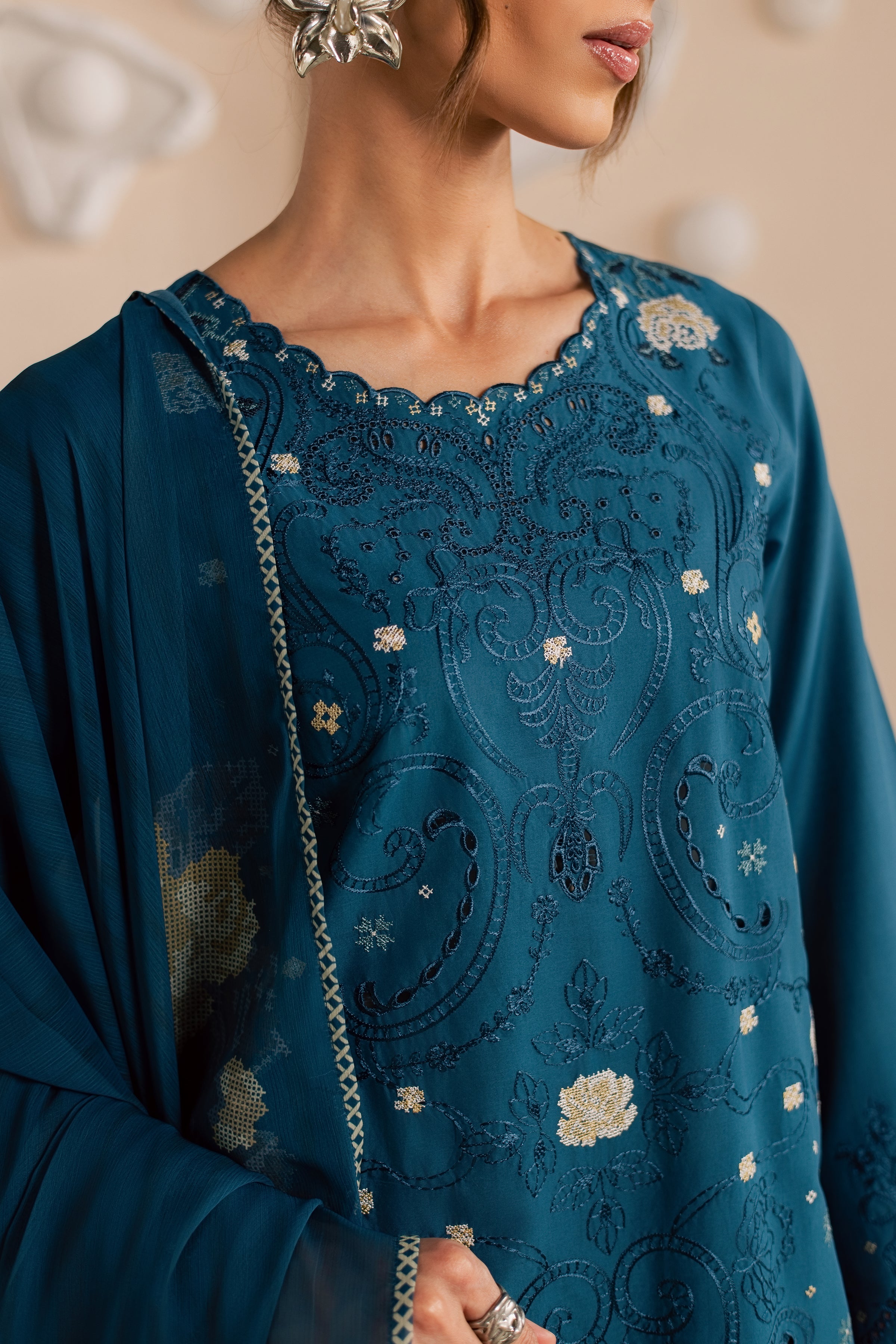 Krypt 3Pc - Embroidered Lawn Dress EverydayEdit26 BATIK XS / Moroccan Blue / Pima Lawn-S / Moroccan Blue / Pima Lawn-M / Moroccan Blue / Pima Lawn-L / Moroccan Blue / Pima Lawn-XL / Moroccan Blue / Pima Lawn
