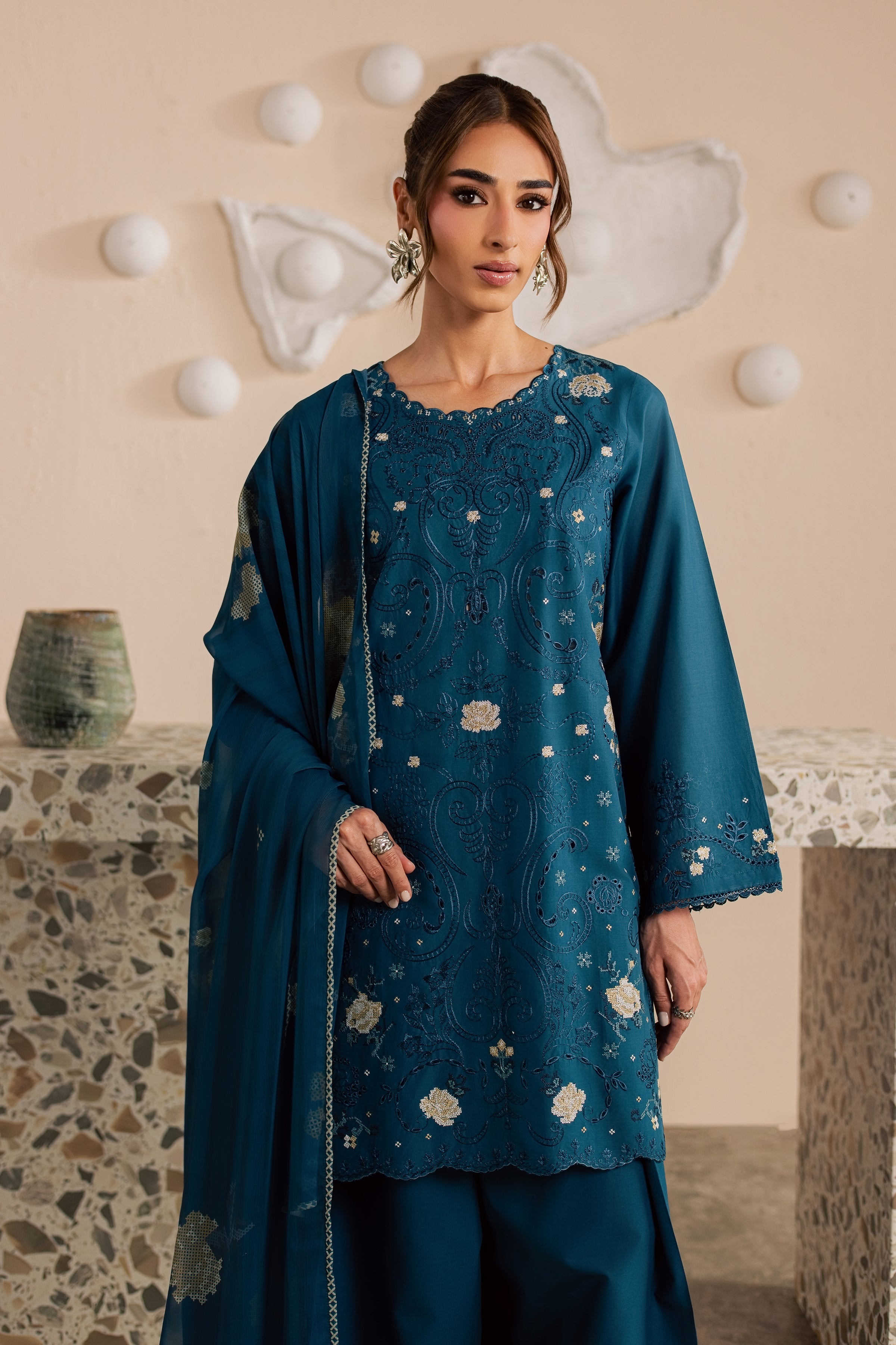 Krypt 3Pc - Embroidered Lawn Dress EverydayEdit26 BATIK XS / Moroccan Blue / Pima Lawn-S / Moroccan Blue / Pima Lawn-M / Moroccan Blue / Pima Lawn-L / Moroccan Blue / Pima Lawn-XL / Moroccan Blue / Pima Lawn