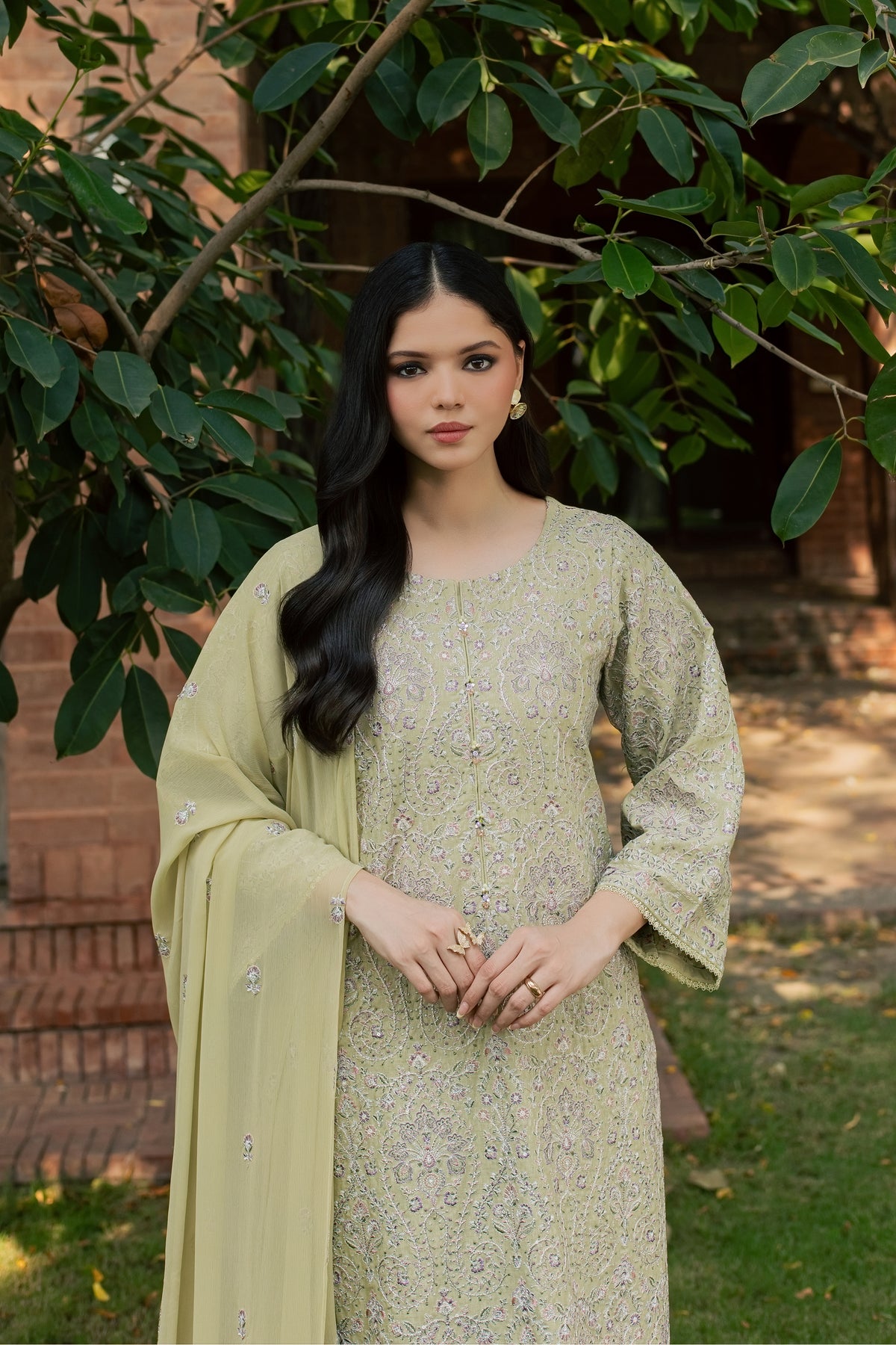 Kualalampur 3Pc - Embroidered Karandi Pret PRETKARANDI2026 BATIK XS / Olive Green / Karandi