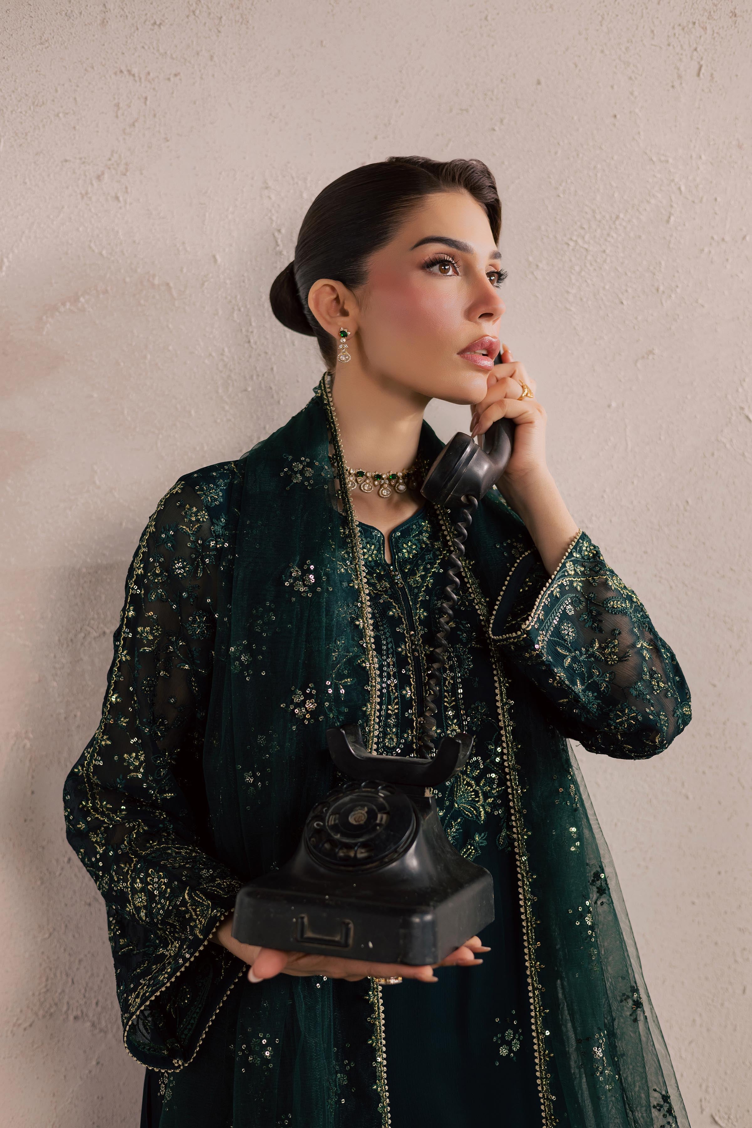 Kyra 3Pc - Festive Luxury Formal BATIKSS26 BATIK S / Dark Green / Pima Lawn-M / Dark Green / Pima Lawn-L / Dark Green / Pima Lawn