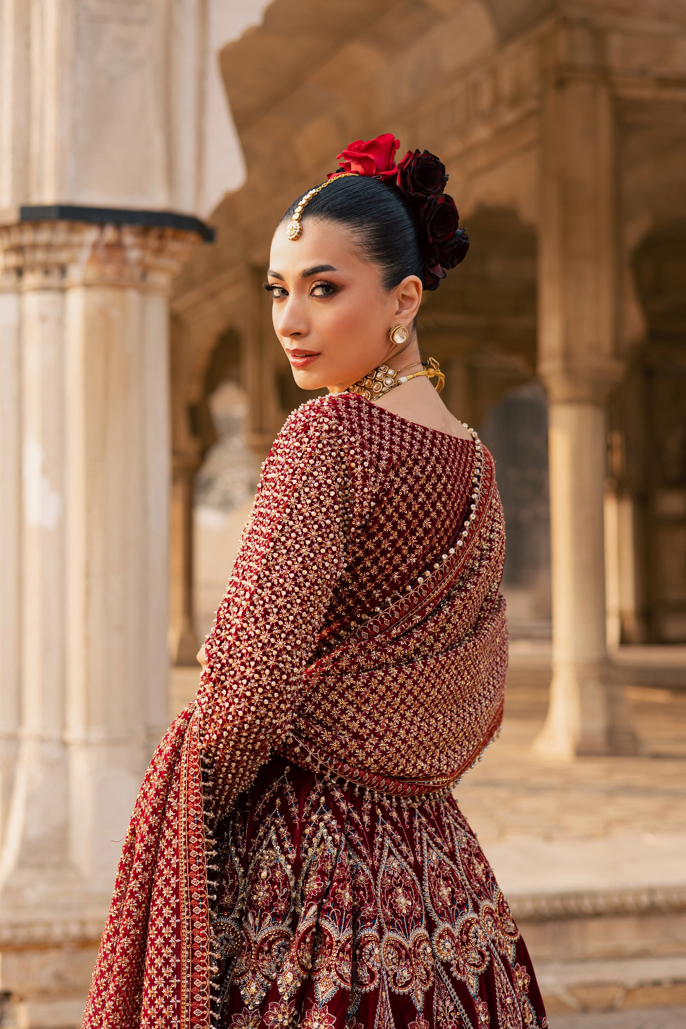 Laaj 3Pc - Bridal Dress BATIKSTUDIO2025 BATIK S / Maroon / Velvet-M / Maroon / Velvet-L / Maroon / Velvet