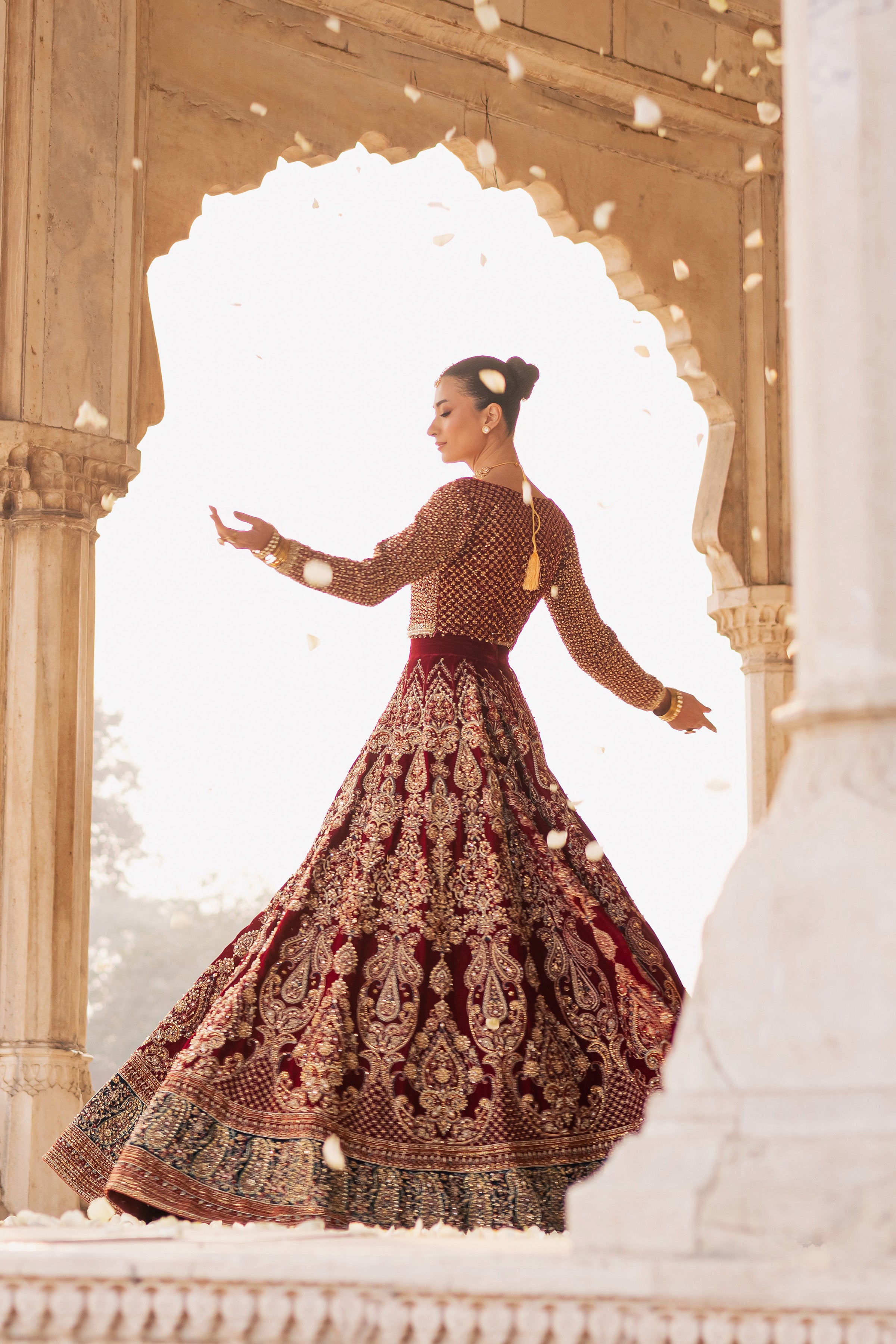 Laaj 3Pc - Bridal Dress BATIKSTUDIO2025 BATIK S / Maroon / Velvet-M / Maroon / Velvet-L / Maroon / Velvet