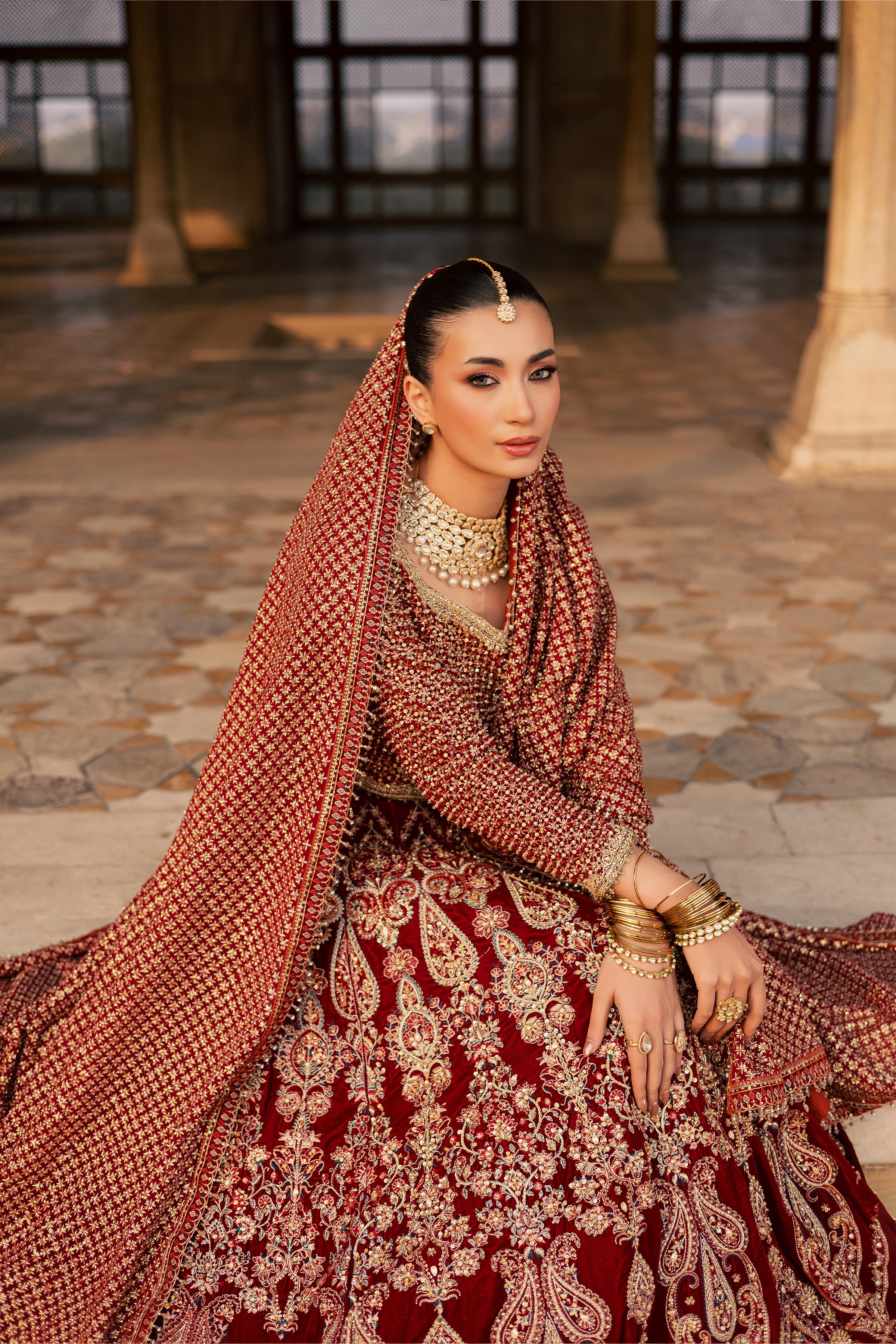 Laaj 3Pc - Bridal Dress BATIKSTUDIO2025 BATIK S / Maroon / Velvet-M / Maroon / Velvet-L / Maroon / Velvet