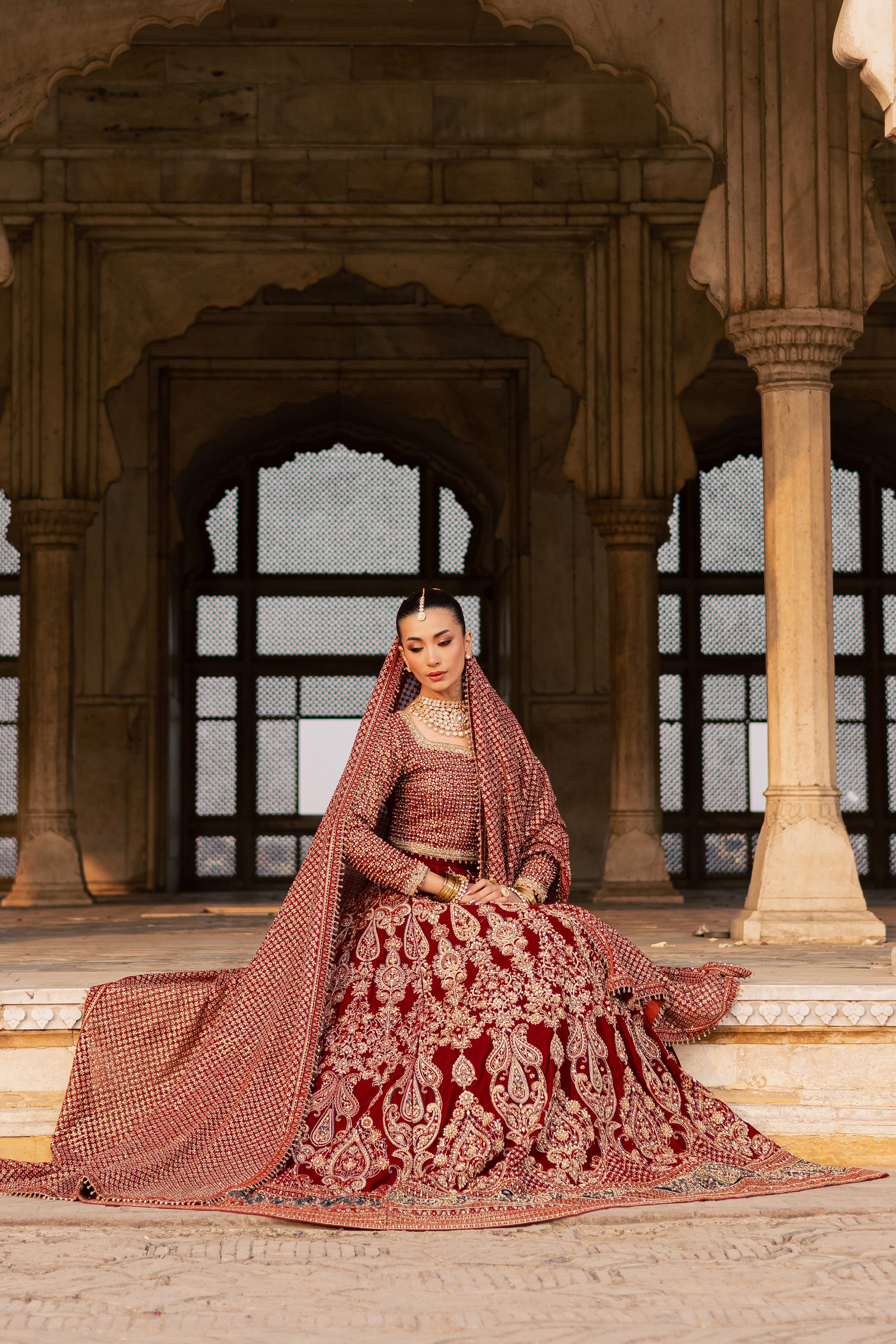 Laaj 3Pc - Bridal Dress BATIKSTUDIO2025 BATIK S / Maroon / Velvet-M / Maroon / Velvet-L / Maroon / Velvet