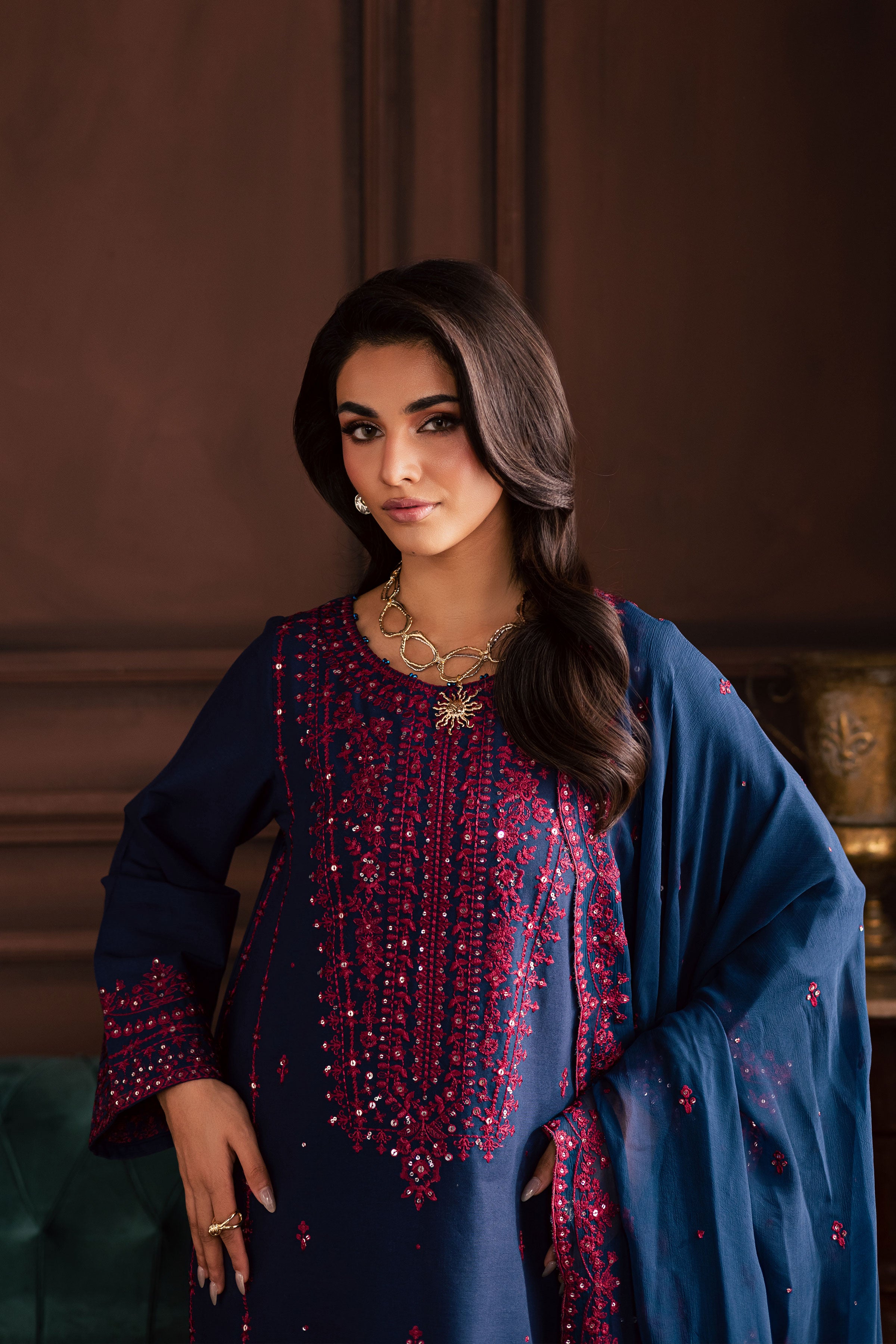 Lamia 3Pc - Embroidered Khaddar Dress BATIK WINTER PRET 2025 BATIK XS / Deep Blue / Khaddar-S / Deep Blue / Khaddar-M / Deep Blue / Khaddar-L / Deep Blue / Khaddar-XL / Deep Blue / Khaddar