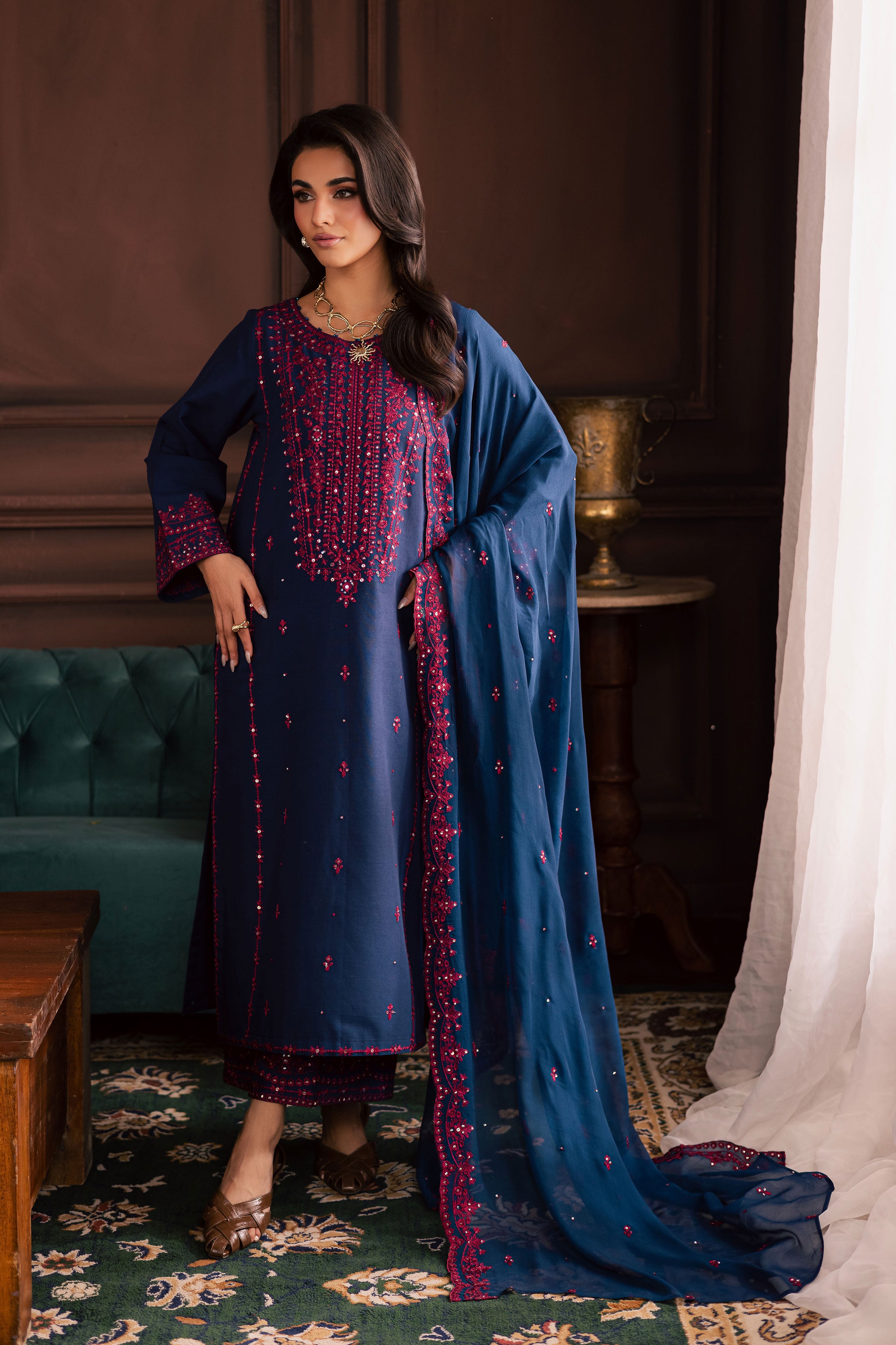Lamia 3Pc - Embroidered Khaddar Dress BATIK WINTER PRET 2025 BATIK XS / Deep Blue / Khaddar-S / Deep Blue / Khaddar-M / Deep Blue / Khaddar-L / Deep Blue / Khaddar-XL / Deep Blue / Khaddar