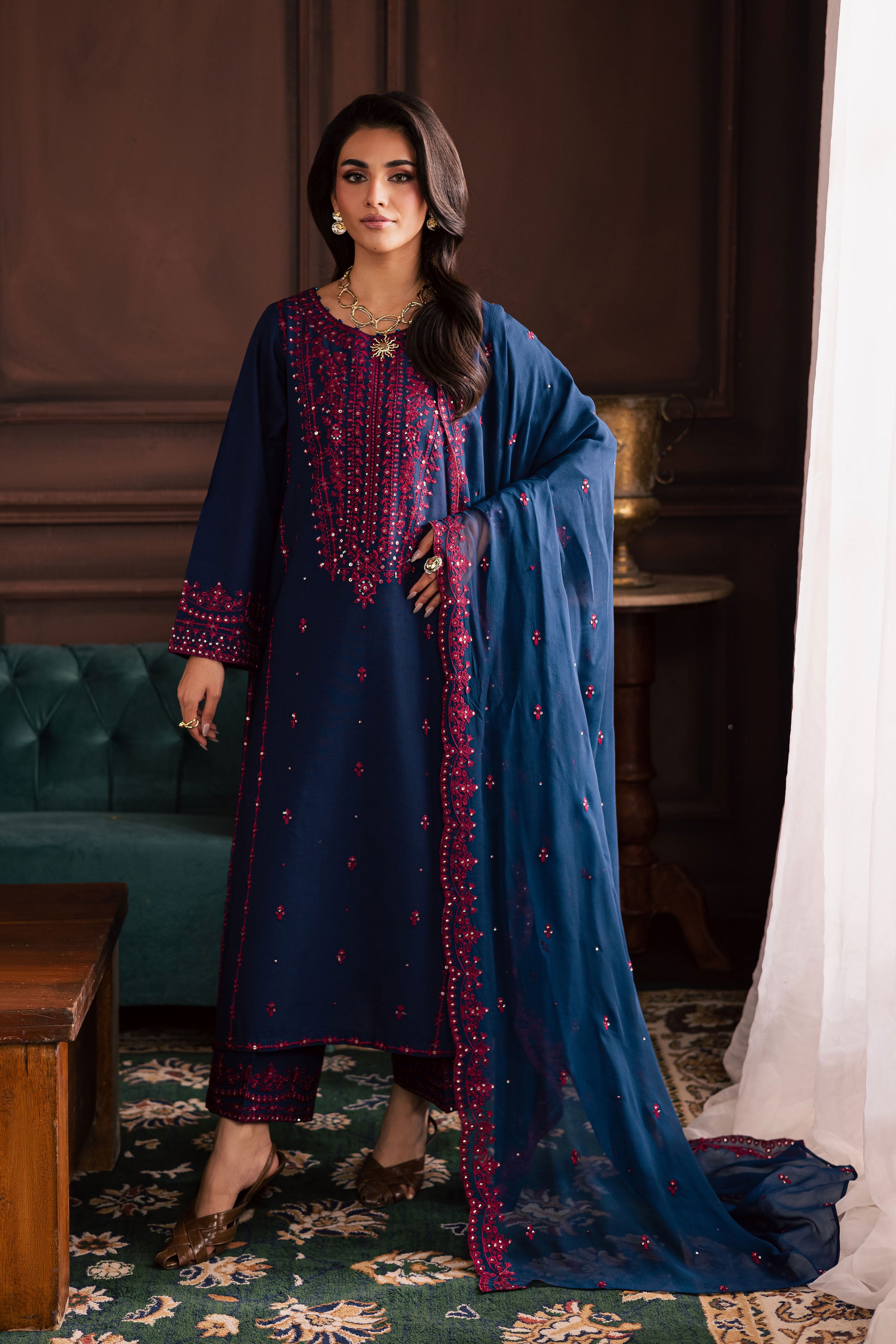Lamia 3Pc - Embroidered Khaddar Dress BATIK WINTER PRET 2025 BATIK XS / Deep Blue / Khaddar-S / Deep Blue / Khaddar-M / Deep Blue / Khaddar-L / Deep Blue / Khaddar-XL / Deep Blue / Khaddar