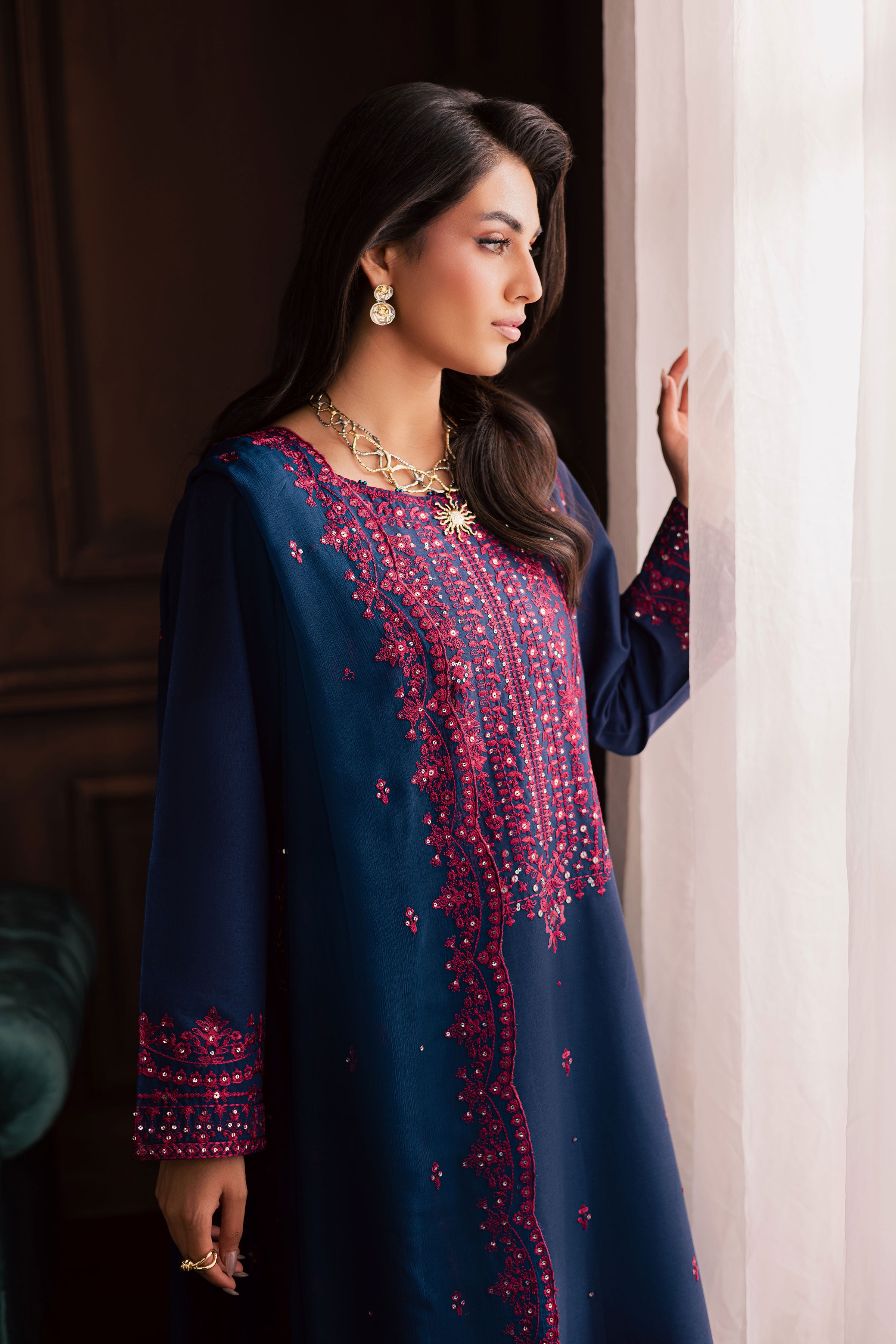 Lamia 3Pc - Embroidered Khaddar Dress BATIK WINTER PRET 2025 BATIK XS / Deep Blue / Khaddar-S / Deep Blue / Khaddar-M / Deep Blue / Khaddar-L / Deep Blue / Khaddar-XL / Deep Blue / Khaddar