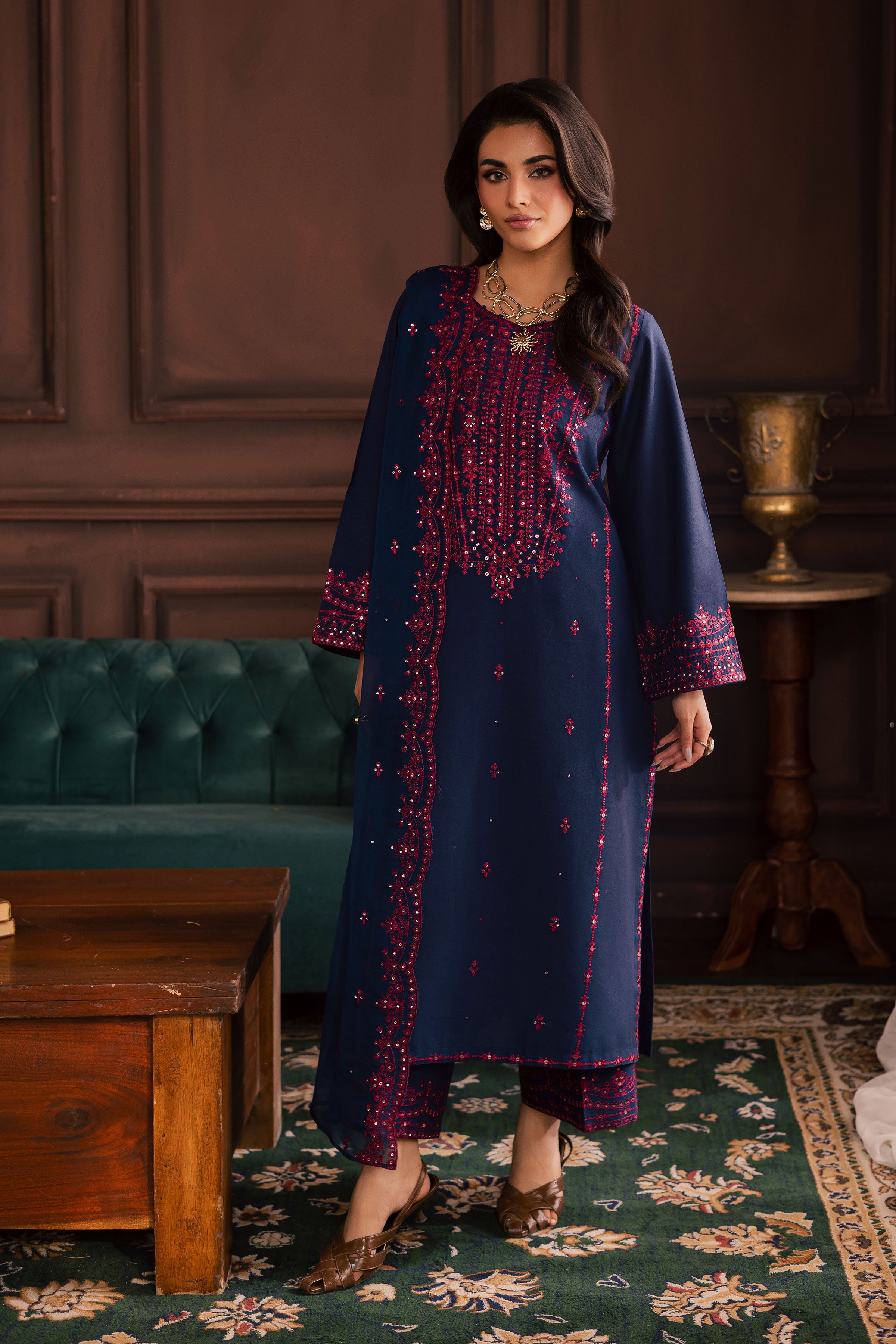 Lamia 3Pc - Embroidered Khaddar Dress BATIK WINTER PRET 2025 BATIK XS / Deep Blue / Khaddar-S / Deep Blue / Khaddar-M / Deep Blue / Khaddar-L / Deep Blue / Khaddar-XL / Deep Blue / Khaddar