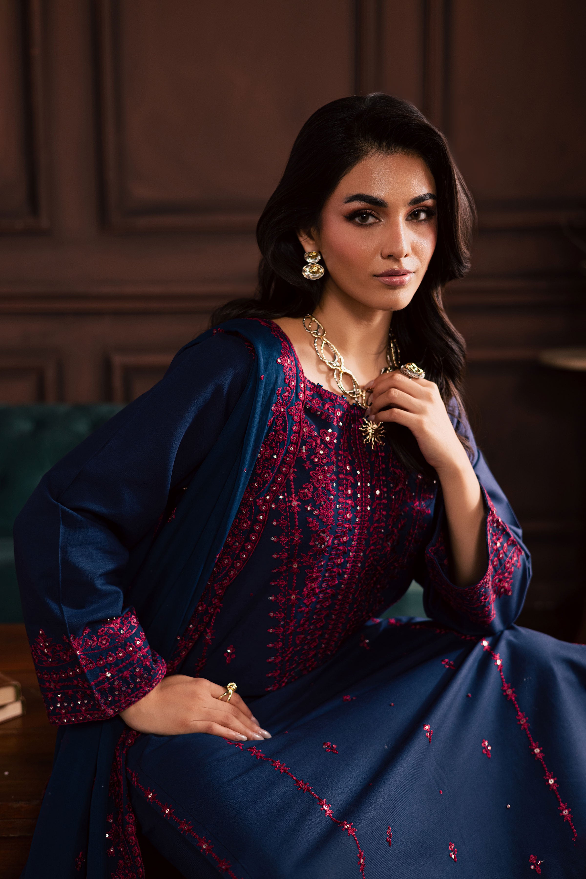 Lamia 3Pc - Embroidered Khaddar Dress BATIK WINTER PRET 2025 BATIK XS / Deep Blue / Khaddar-S / Deep Blue / Khaddar-M / Deep Blue / Khaddar-L / Deep Blue / Khaddar-XL / Deep Blue / Khaddar