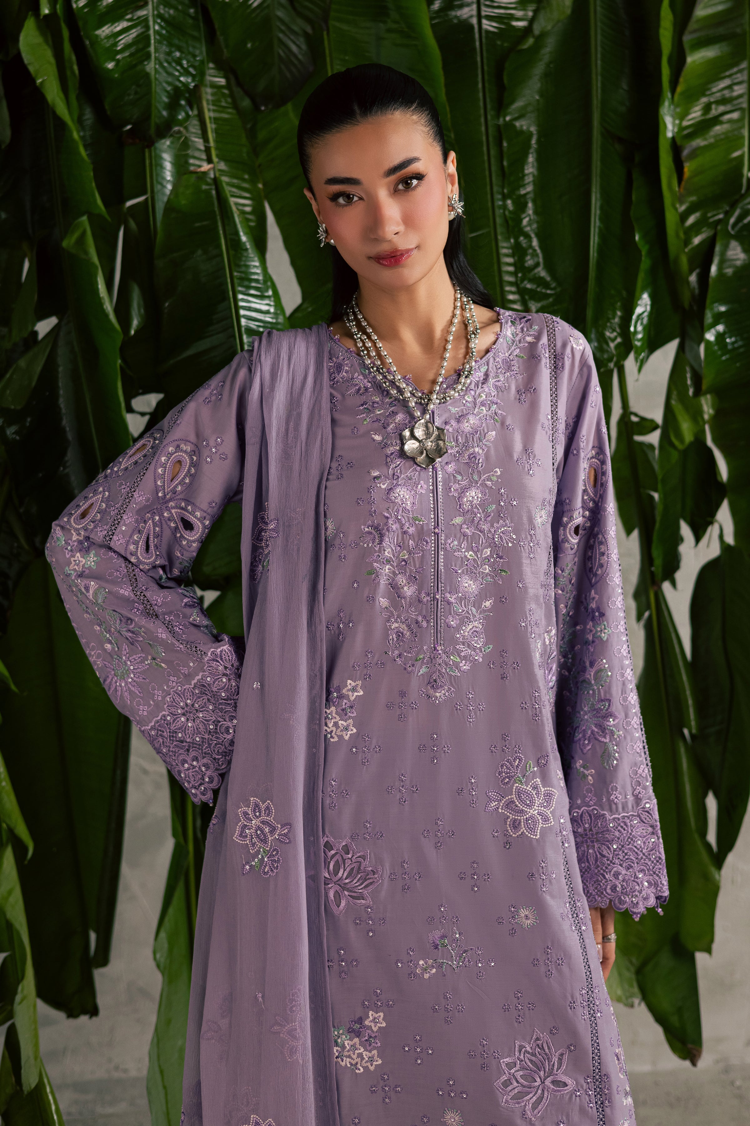 Lavena 3Pc - Festive Embroidered Lawn BATIKEID2026 BATIK XS / Lilac / Pima Lawn-S / Lilac / Pima Lawn-M / Lilac / Pima Lawn-L / Lilac / Pima Lawn-XL / Lilac / Pima Lawn
