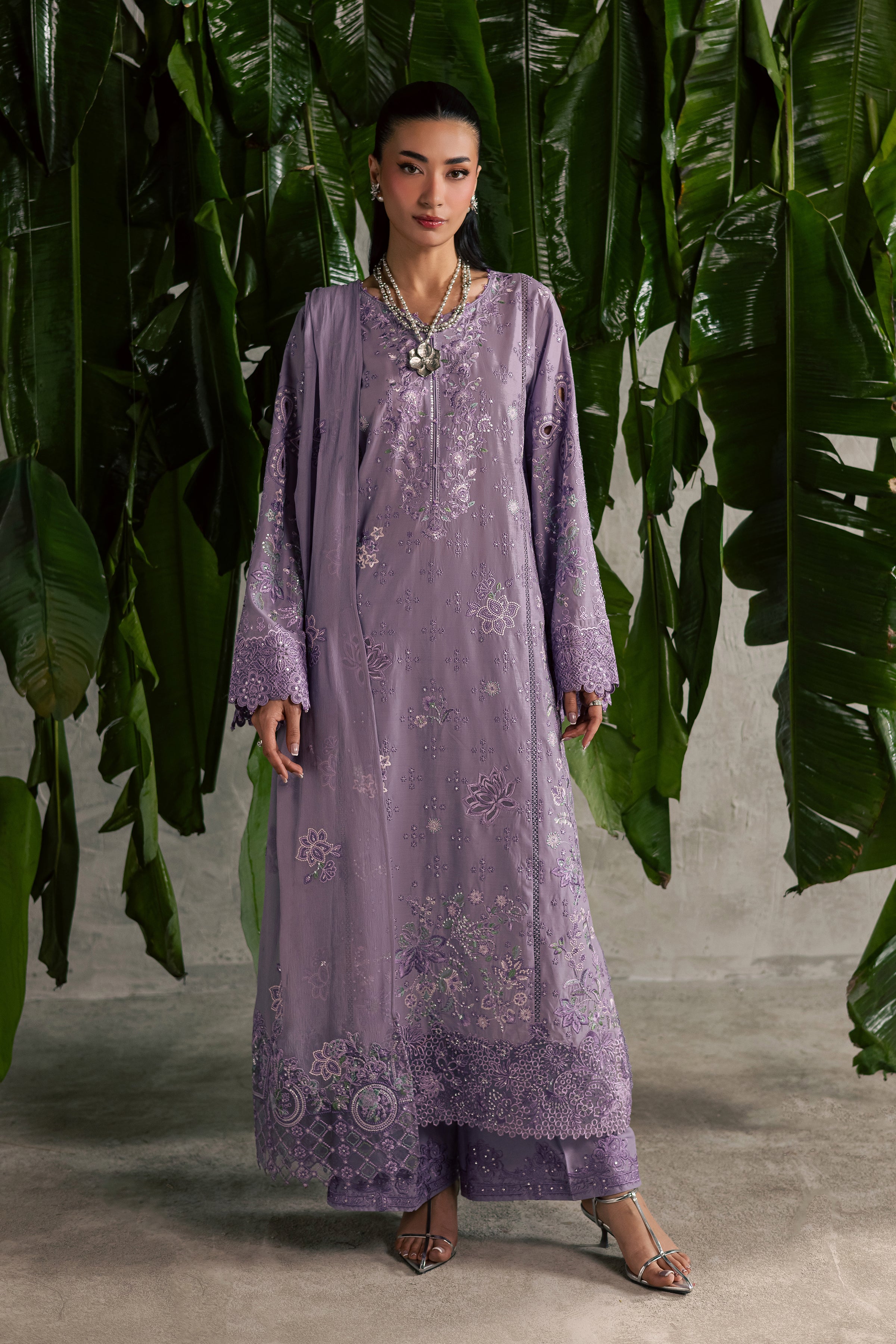 Lavena 3Pc - Festive Embroidered Lawn BATIKEID2026 BATIK XS / Lilac / Pima Lawn-S / Lilac / Pima Lawn-M / Lilac / Pima Lawn-L / Lilac / Pima Lawn-XL / Lilac / Pima Lawn