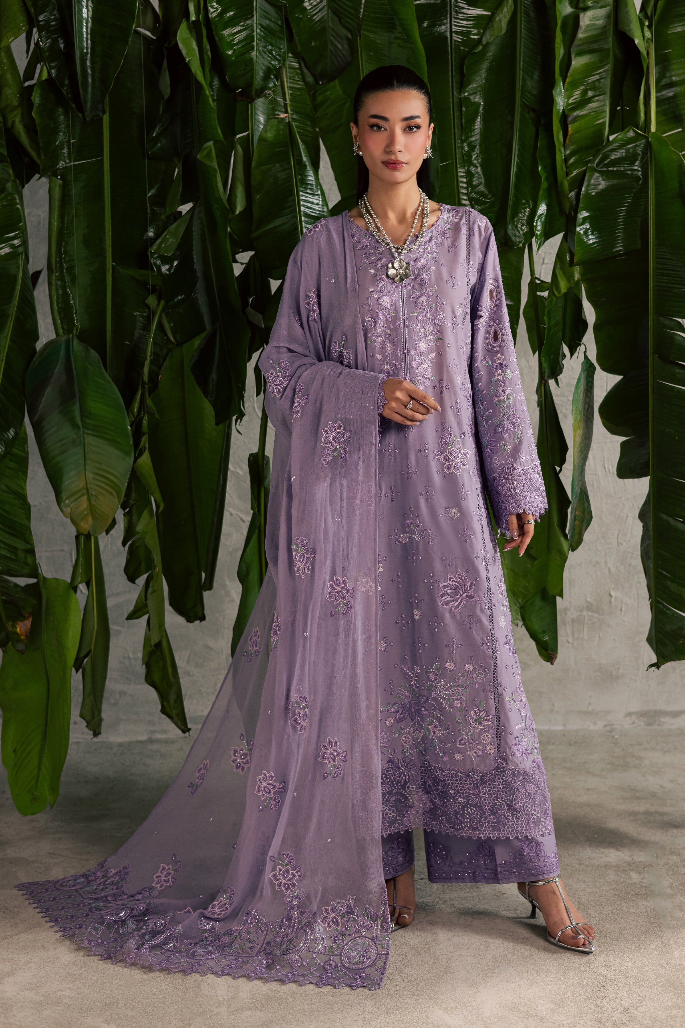 Lavena 3Pc - Festive Embroidered Lawn BATIKEID2026 BATIK XS / Lilac / Pima Lawn-S / Lilac / Pima Lawn-M / Lilac / Pima Lawn-L / Lilac / Pima Lawn-XL / Lilac / Pima Lawn
