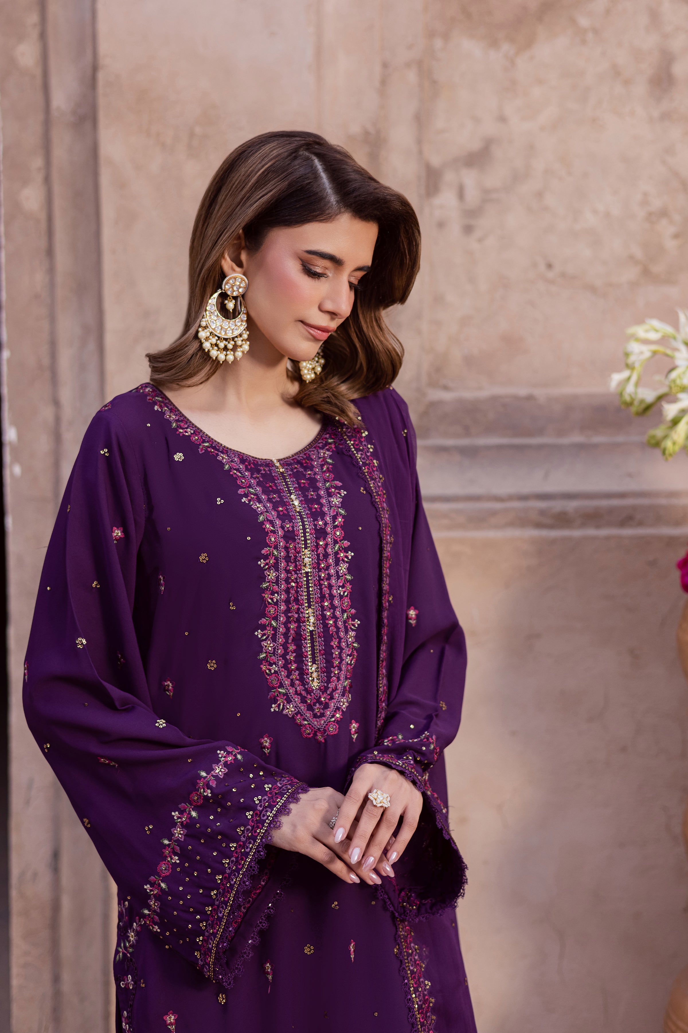 Leaam 3Pc - Festive Luxe Pret BATIKSTUDIO2025 BATIK S / Deep Purple / Georgette-M / Deep Purple / Georgette-L / Deep Purple / Georgette