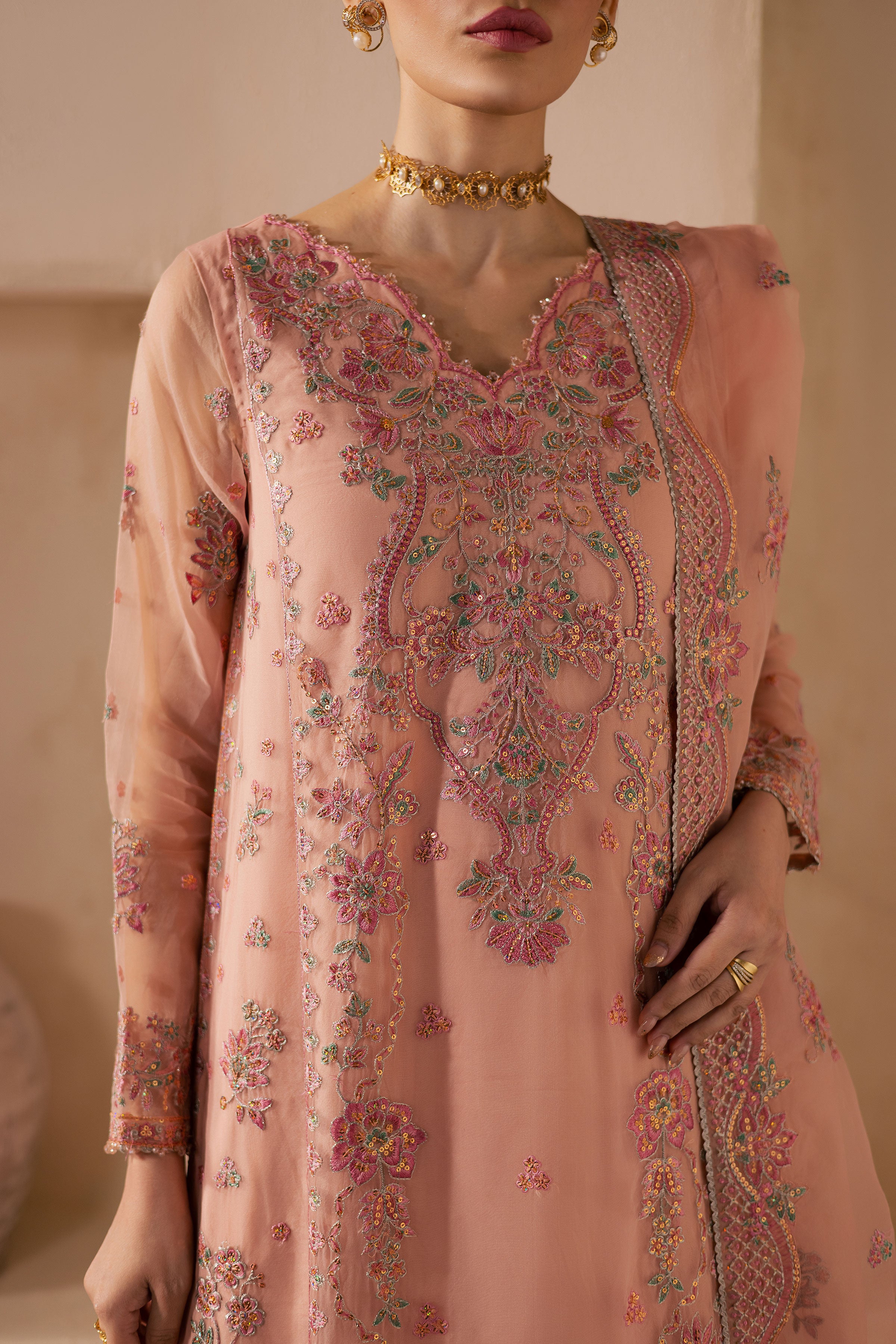 Leela 3Pc - Embroidered Luxe Pret BATIKLuxePRET2025 BATIK XS / Peachie Pink / Organza & Raw Silk-S / Peachie Pink / Organza & Raw Silk-M / Peachie Pink / Organza & Raw Silk-L / Peachie Pink / Organza & Raw Silk-XL / Peachie Pink / Organza & Raw Silk