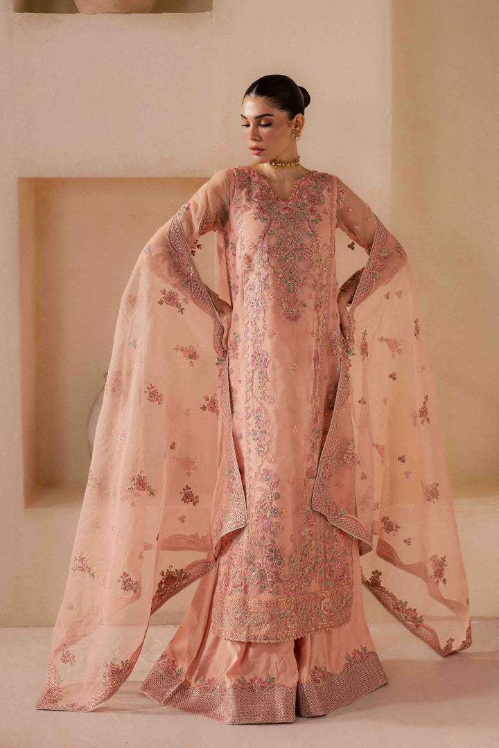 Leela 3Pc - Embroidered Luxe Pret BATIKLuxePRET2025  BATIK   XS / Peachie Pink / Organza & Raw Silk-S / Peachie Pink / Organza & Raw Silk-M / Peachie Pink / Organza & Raw Silk-L / Peachie Pink / Organza & Raw Silk-XL / Peachie Pink / Organza & Raw Silk