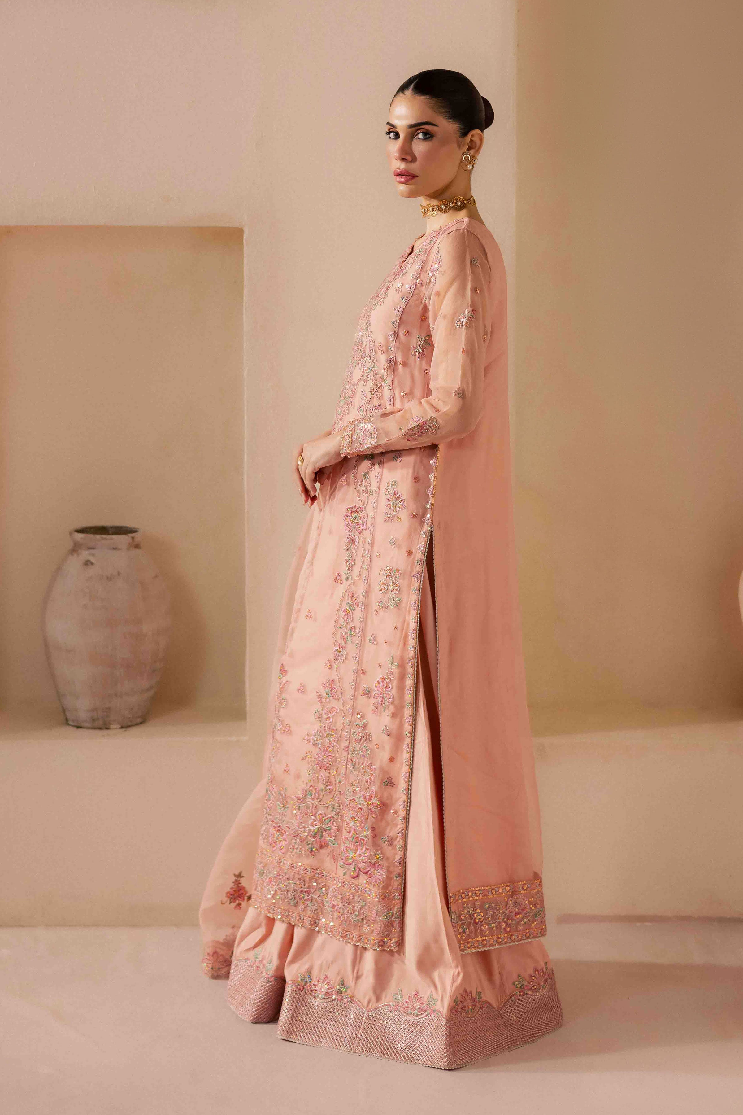 Leela 3Pc - Embroidered Luxe Pret BATIKLuxePRET2025 BATIK XS / Peachie Pink / Organza & Raw Silk-S / Peachie Pink / Organza & Raw Silk-M / Peachie Pink / Organza & Raw Silk-L / Peachie Pink / Organza & Raw Silk-XL / Peachie Pink / Organza & Raw Silk