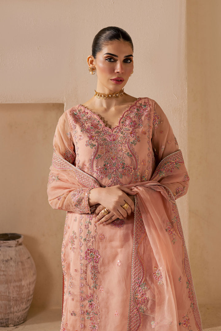 Leela 3Pc - Embroidered Luxe Pret BATIKLuxePRET2025  BATIK   XS / Peachie Pink / Organza & Raw Silk-S / Peachie Pink / Organza & Raw Silk-M / Peachie Pink / Organza & Raw Silk-L / Peachie Pink / Organza & Raw Silk-XL / Peachie Pink / Organza & Raw Silk