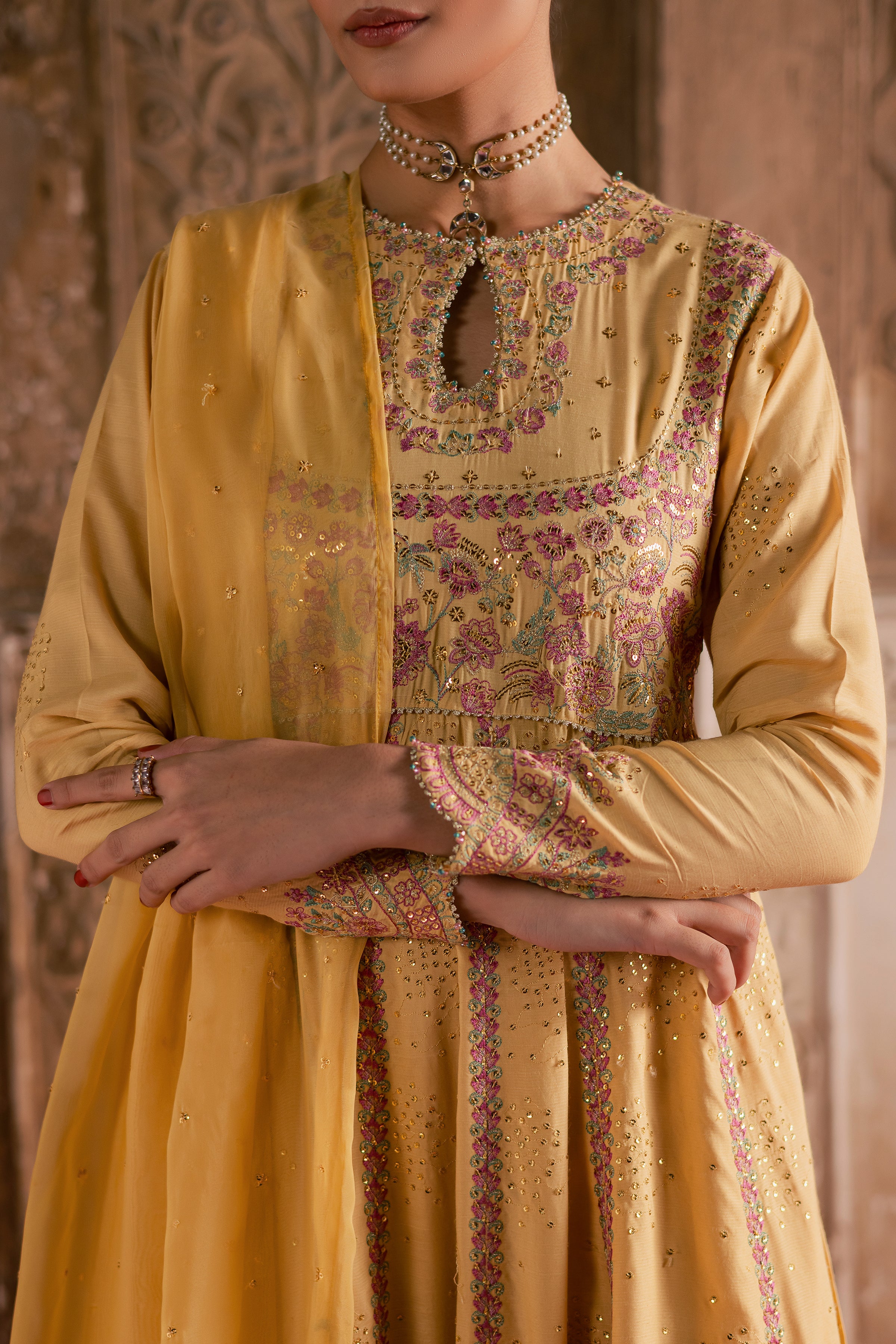 Lehar 3Pc- Festive Luxe Pret BATIKLuxePRET BATIK XS / Pale Yellow / Raw Silk-S / Pale Yellow / Raw Silk-M / Pale Yellow / Raw Silk-L / Pale Yellow / Raw Silk-XL / Pale Yellow / Raw Silk