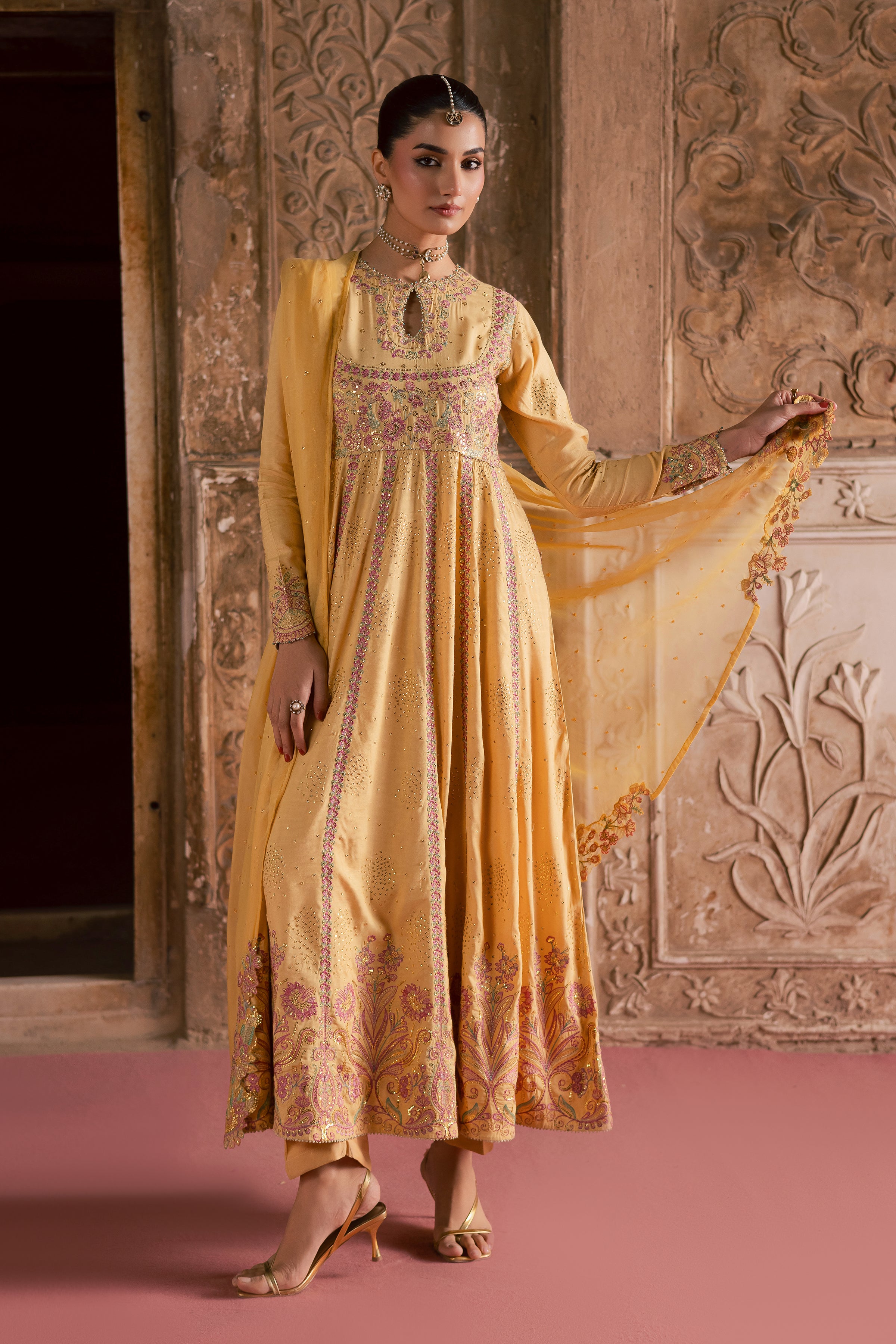 Lehar 3Pc- Festive Luxe Pret BATIKLuxePRET BATIK XS / Pale Yellow / Raw Silk-S / Pale Yellow / Raw Silk-M / Pale Yellow / Raw Silk-L / Pale Yellow / Raw Silk-XL / Pale Yellow / Raw Silk