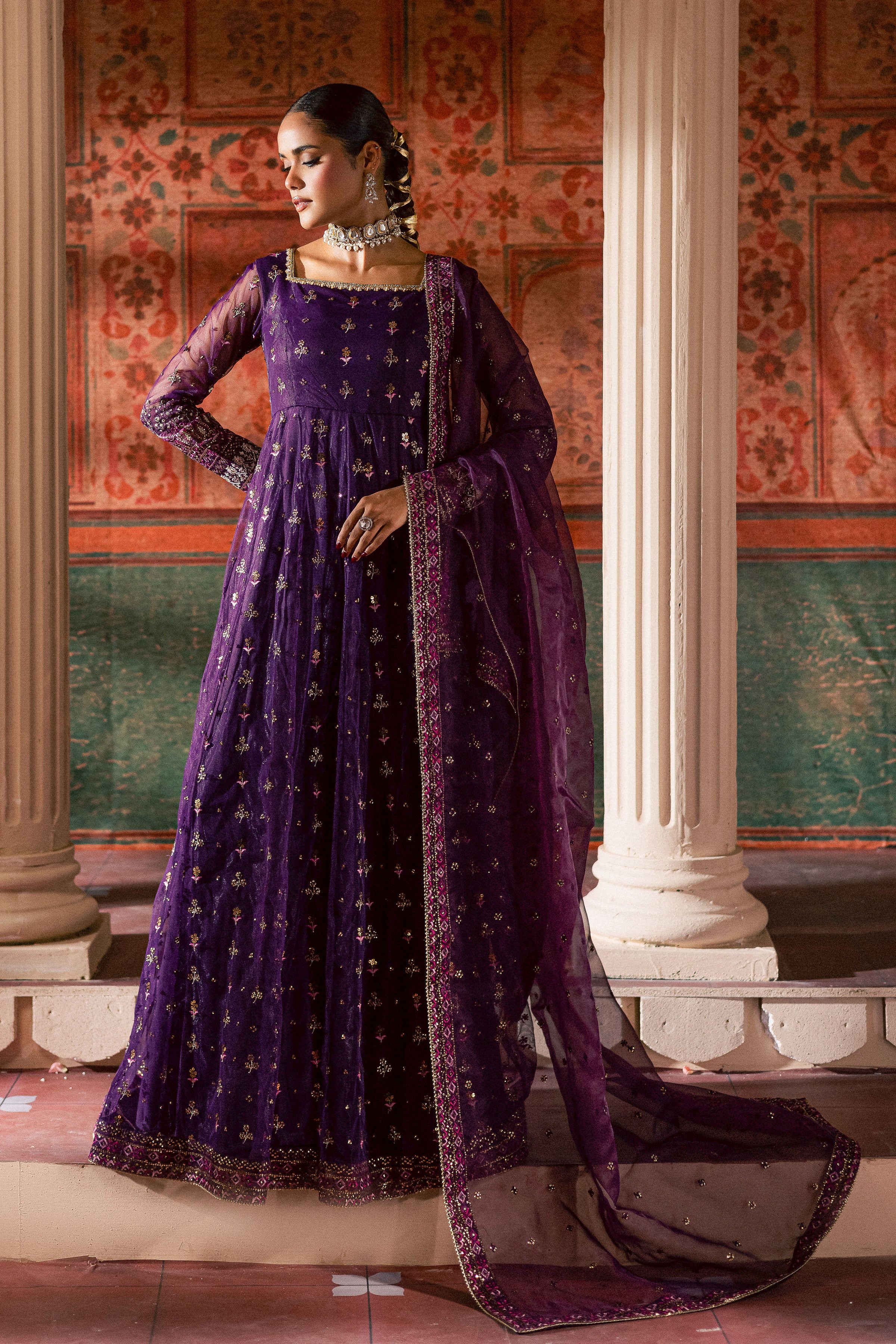 Leya 3Pc - Luxury Wedding Frock BATIKLuxePRET2025 BATIK S / Plum / Raw Silk & Net-M / Plum / Raw Silk & Net-L / Plum / Raw Silk & Net