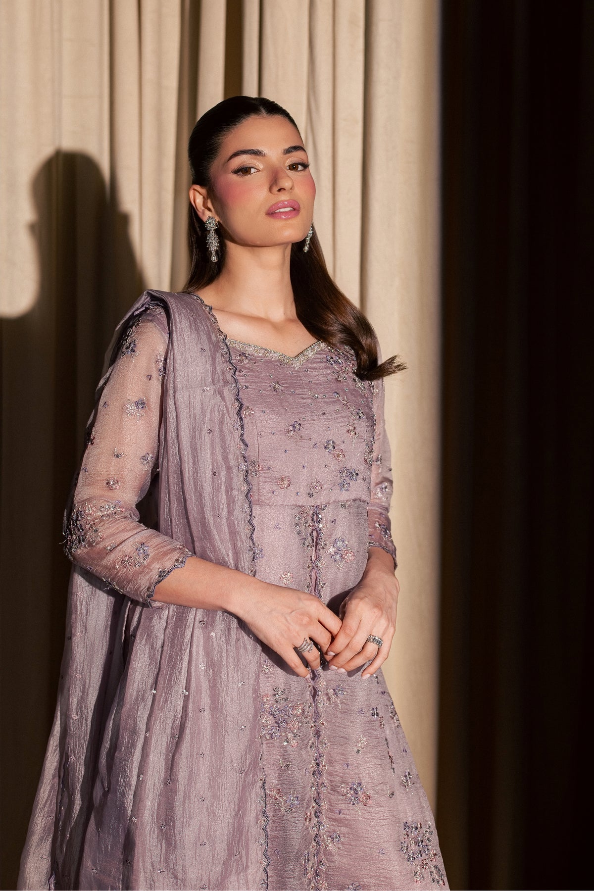 Lilac Periwinkle 3Pc - Festive Luxe Pret STUDIOLUXEAUG26 BATIK S / Lavender / Tissue Silk