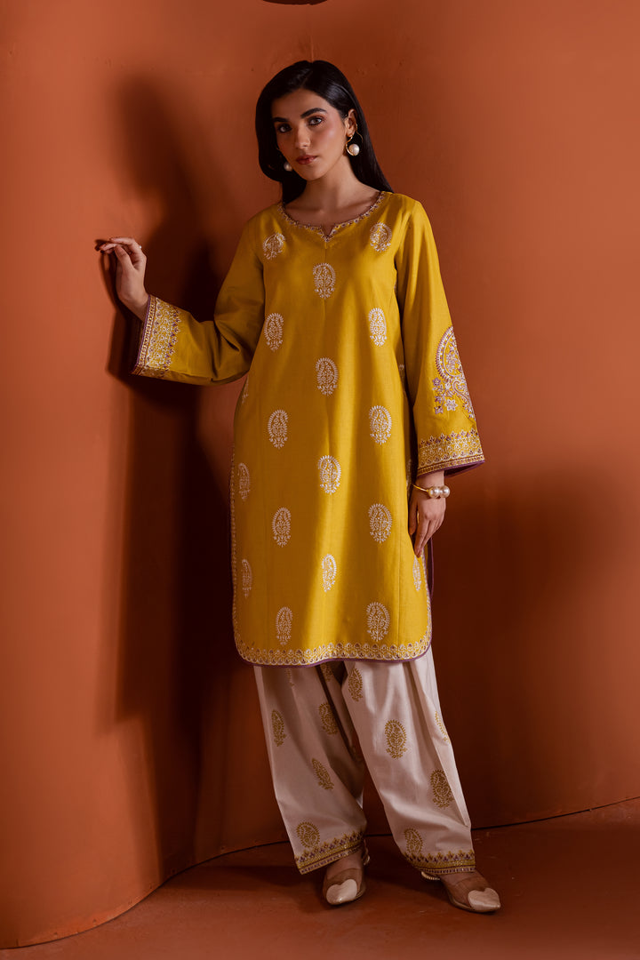 Lime 2Pc - Embroidered Khaddar Dress BATIK WINTER PRET 2025  BATIK   XS / Lime Yellow / Khaddar-S / Lime Yellow / Khaddar-M / Lime Yellow / Khaddar-L / Lime Yellow / Khaddar-XL / Lime Yellow / Khaddar