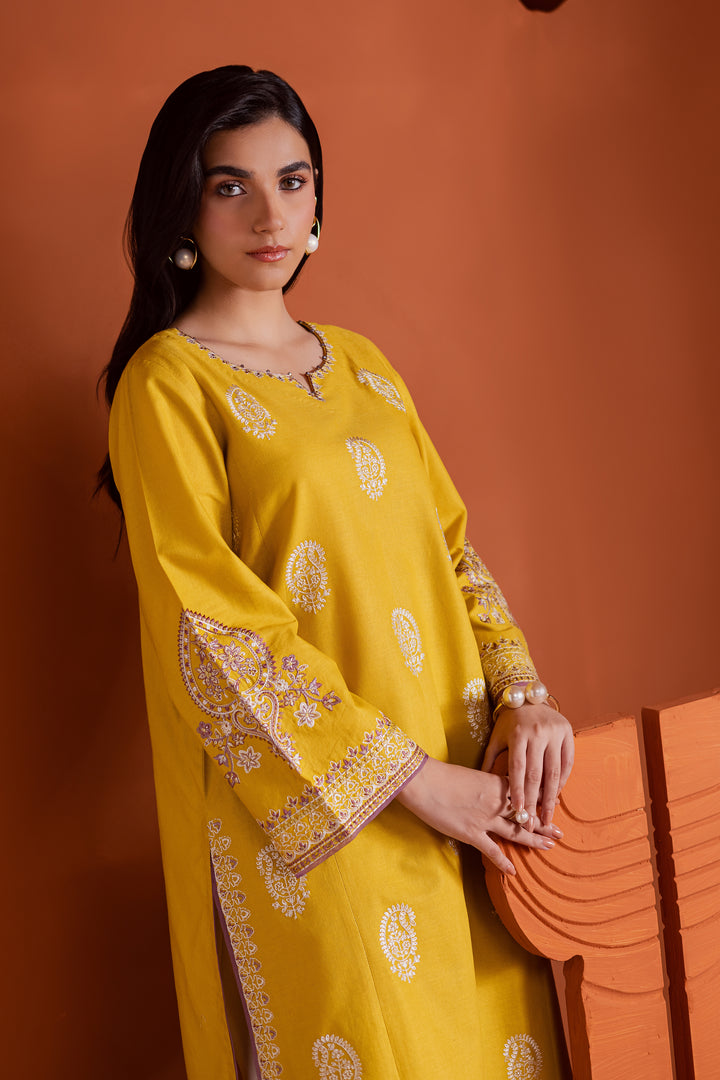 Lime 2Pc - Embroidered Khaddar Dress BATIK WINTER PRET 2025  BATIK   XS / Lime Yellow / Khaddar-S / Lime Yellow / Khaddar-M / Lime Yellow / Khaddar-L / Lime Yellow / Khaddar-XL / Lime Yellow / Khaddar
