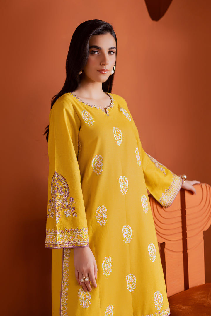 Lime 2Pc - Embroidered Khaddar Dress BATIK WINTER PRET 2025  BATIK   XS / Lime Yellow / Khaddar-S / Lime Yellow / Khaddar-M / Lime Yellow / Khaddar-L / Lime Yellow / Khaddar-XL / Lime Yellow / Khaddar